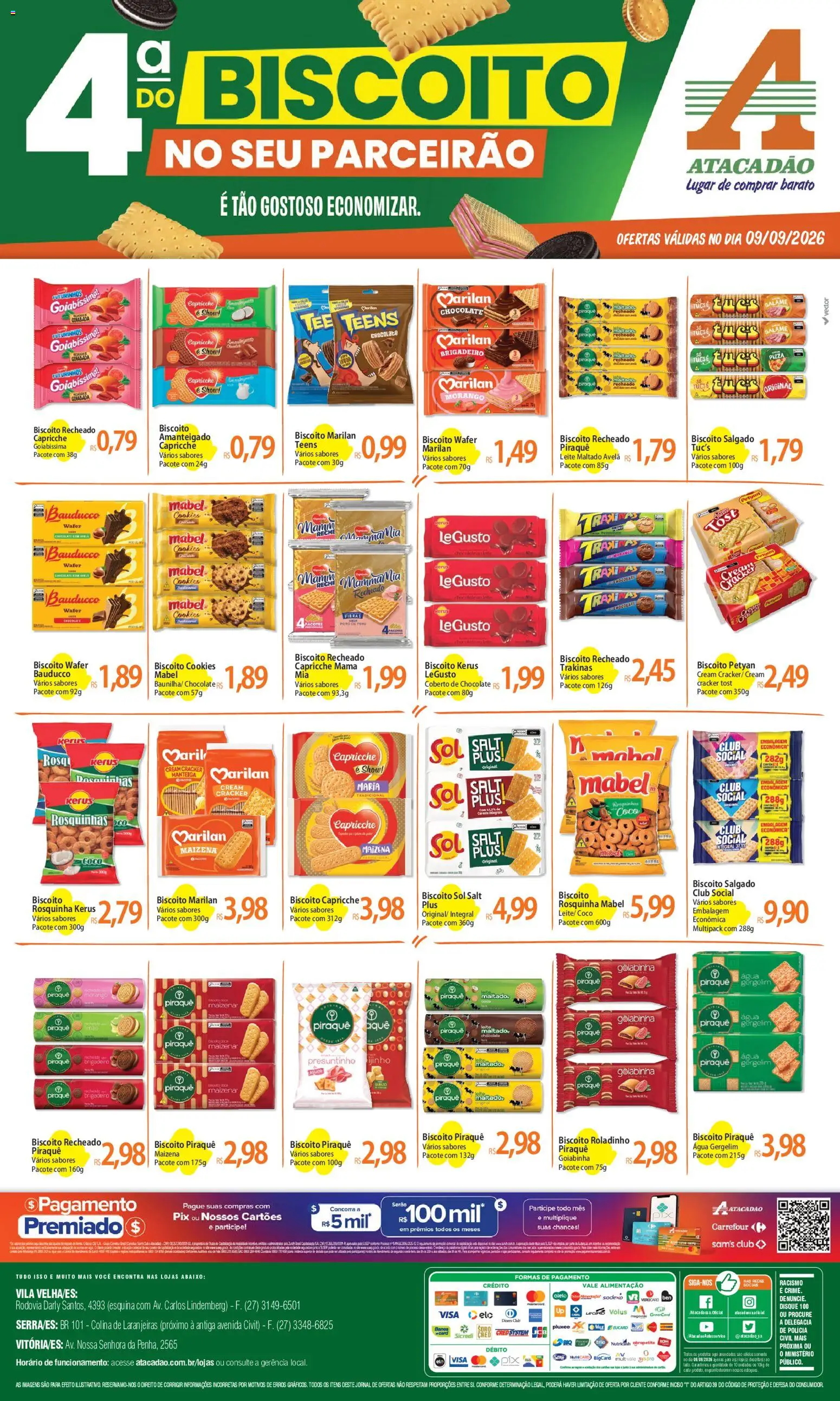 Pré-Visualização do folheto "Atacadão ofertas - ES" da loja Atacadão válido a partir de 09/09/2026 - Água, Peru, Cookies, Biscoito, Leite, Salame, Avelã, Cream cracker