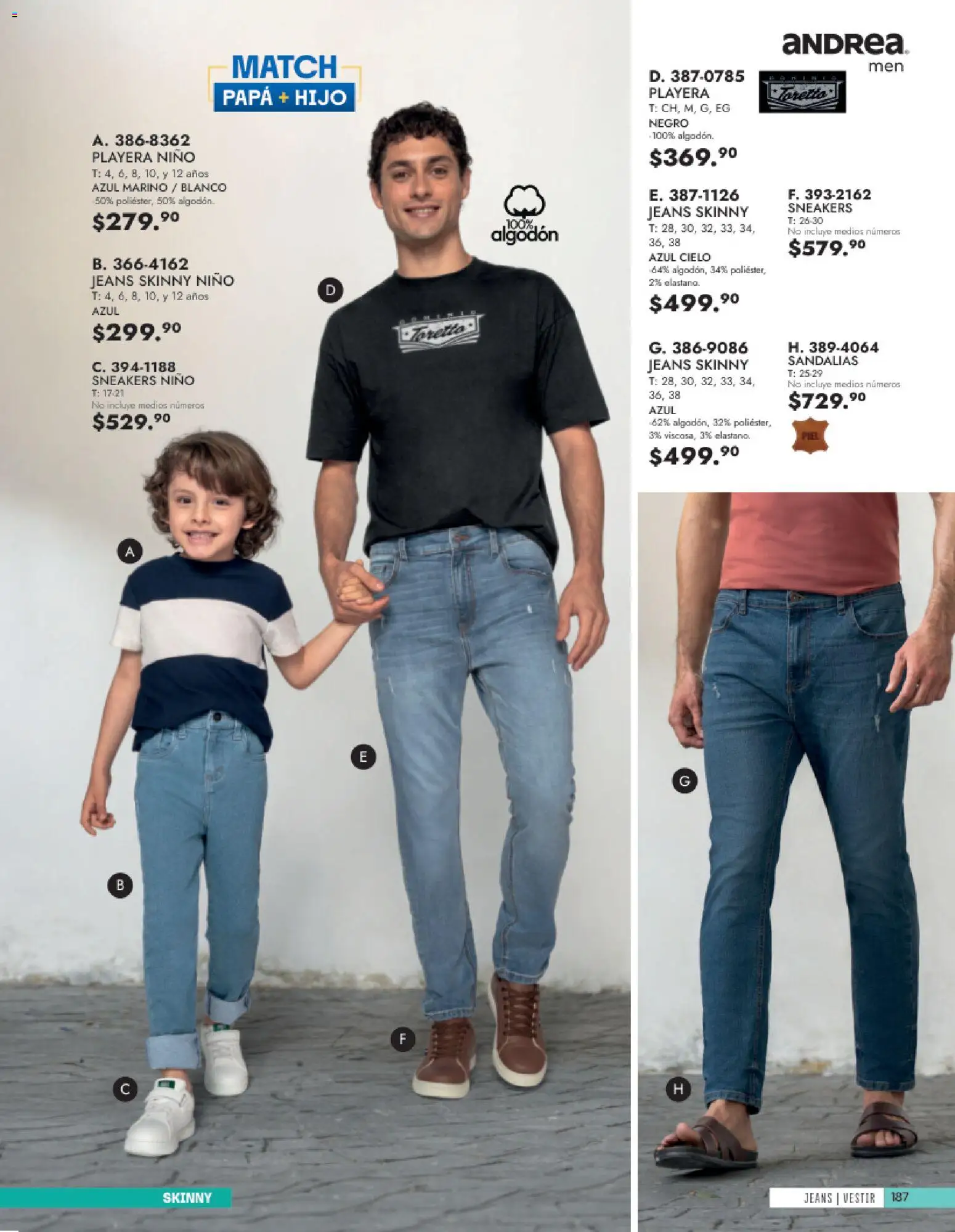 Vista previa las ofertas de la tienda Andrea - Andrea catálogo Vestir Caballero desde el 24/05/2026 - Papa, Playera, Sandalias, Algodón