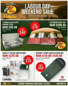 Un aperçu du dépliant Cabelas flyer - Labour day weekend sale du magasin Cabelas est valide à partir 4 sept. 2026