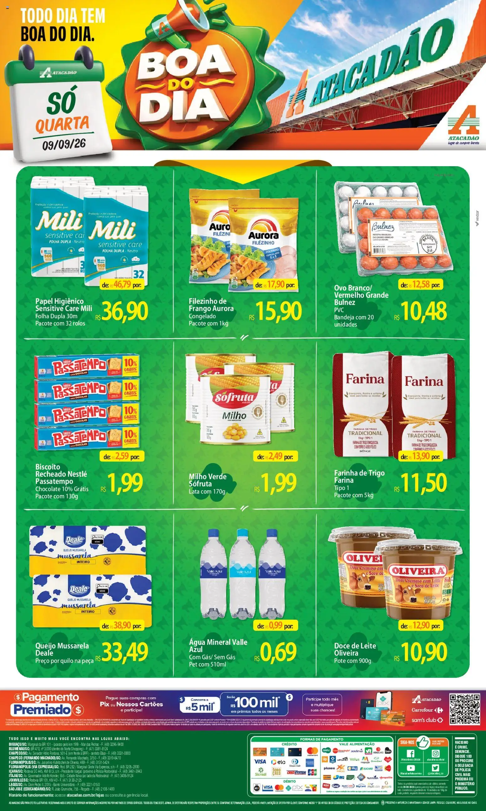 Pré-Visualização do folheto "Atacadão ofertas - SC" da loja Atacadão válido a partir de 09/09/2026 - Chocolate, Doce de leite, Queijo, Doce, Milho, Farinha, Milho verde, Biscoito recheado