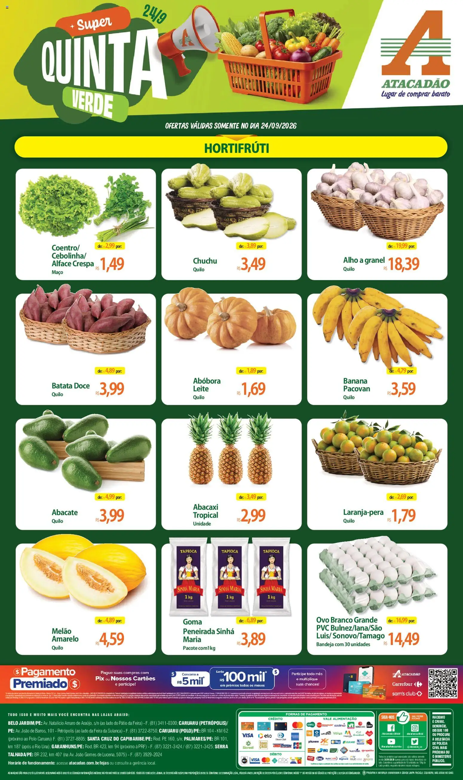Pré-Visualização do folheto "Atacadão ofertas - PE" da loja Atacadão válido a partir de 24/09/2026 - Abóbora, Leite, Doce, Abacate, Alface, Bandeja, Melão, Alho