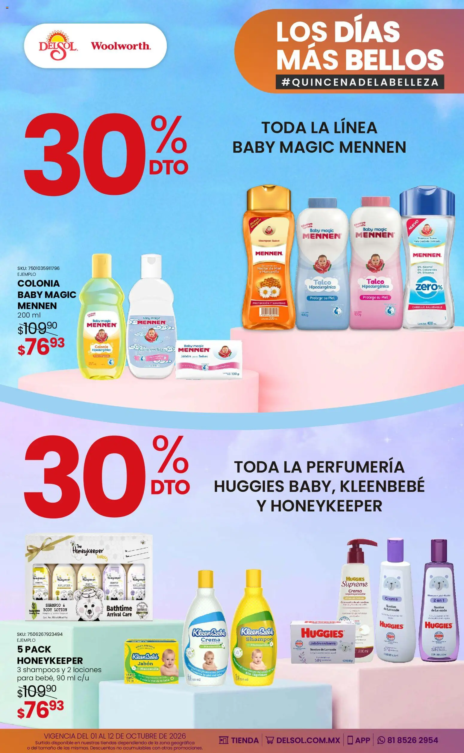 Vista previa las ofertas de la tienda Del Sol y Woolworth - Del Sol y Woolworth catálogo Los días más bellos - Quincena Belleza desde el 01/10/2026 - Shampoo, Crema, Body, Jabón, Miel, Barra, Crema corporal