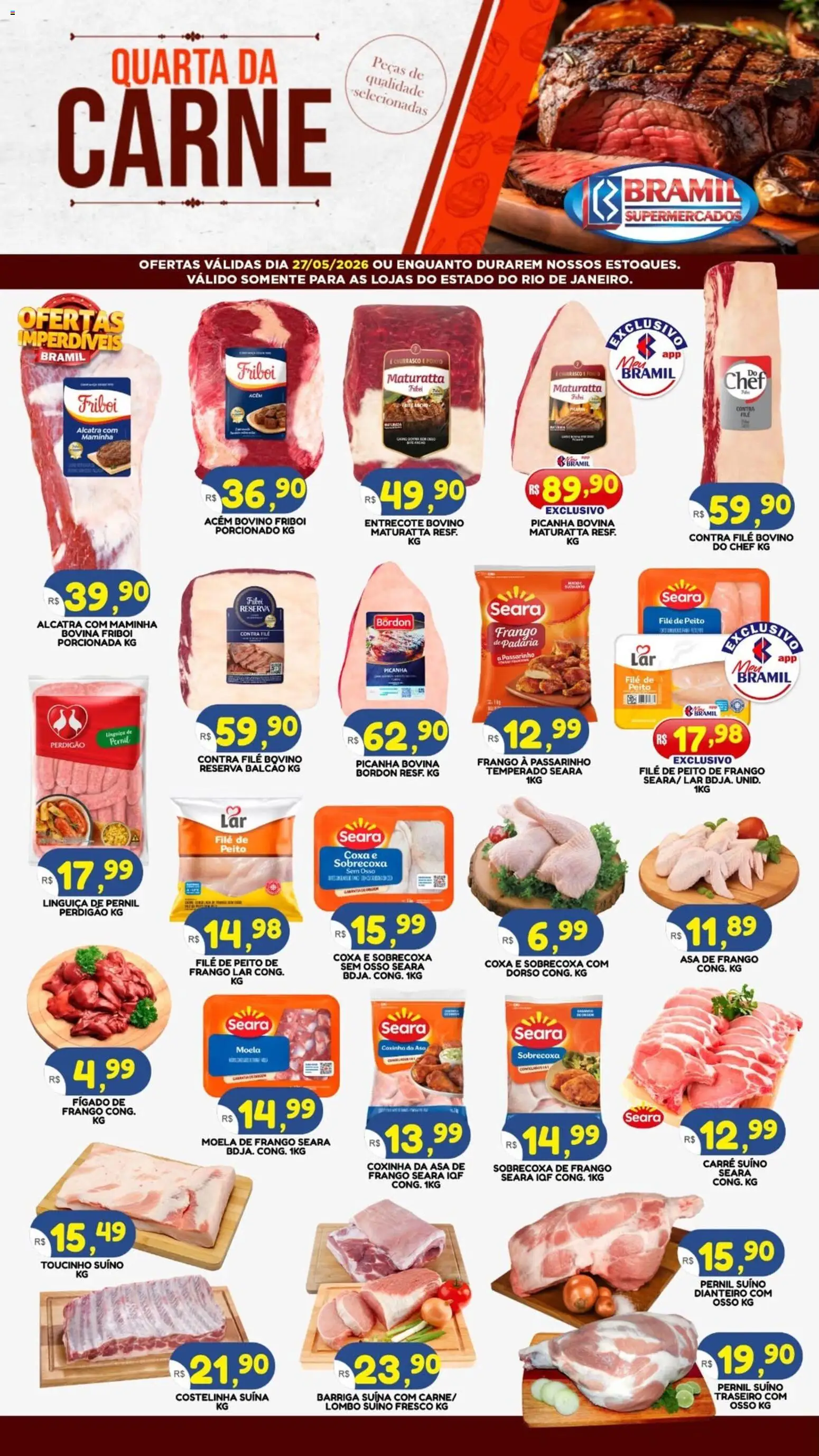 Pré-Visualização do folheto "Bramil Supermercados ofertas Quarta da Carne" da loja Bramil Supermercados válido a partir de 27/05/2026