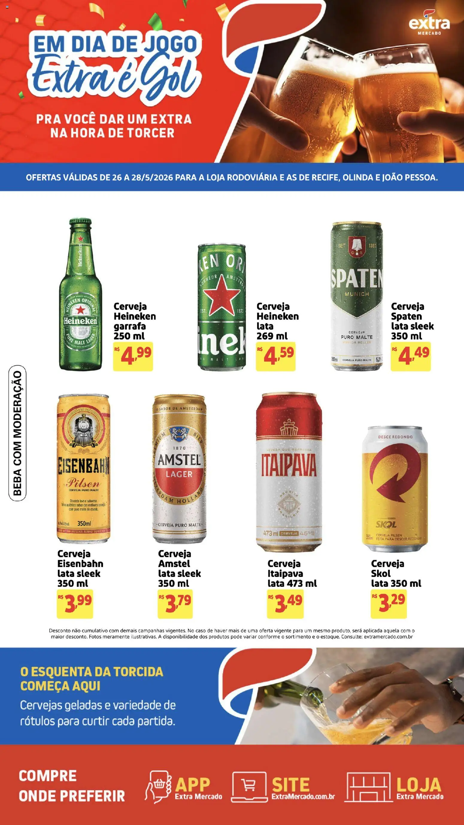 Pré-Visualização do folheto "Extra ofertas de Mercado Viral Gol" da loja Extra válido a partir de 26/05/2026 - Heineken, Cerveja, Cerveja Heineken, Eisenbahn