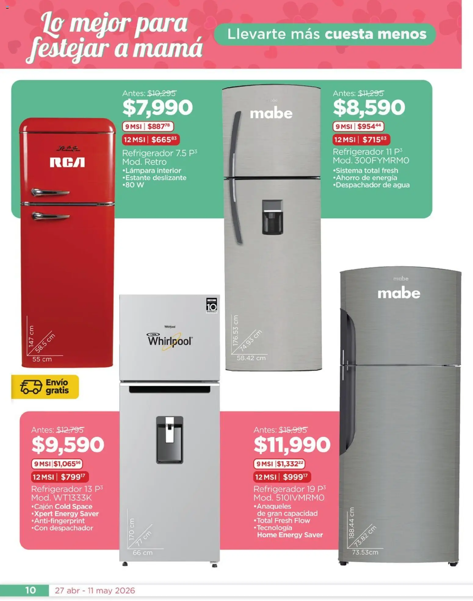 Vista previa las ofertas de la tienda Chedraui - Chedraui folleto Mejor para festejar a mamá desde el 27/04/2026 - Refrigerador, Agua, Lámpara