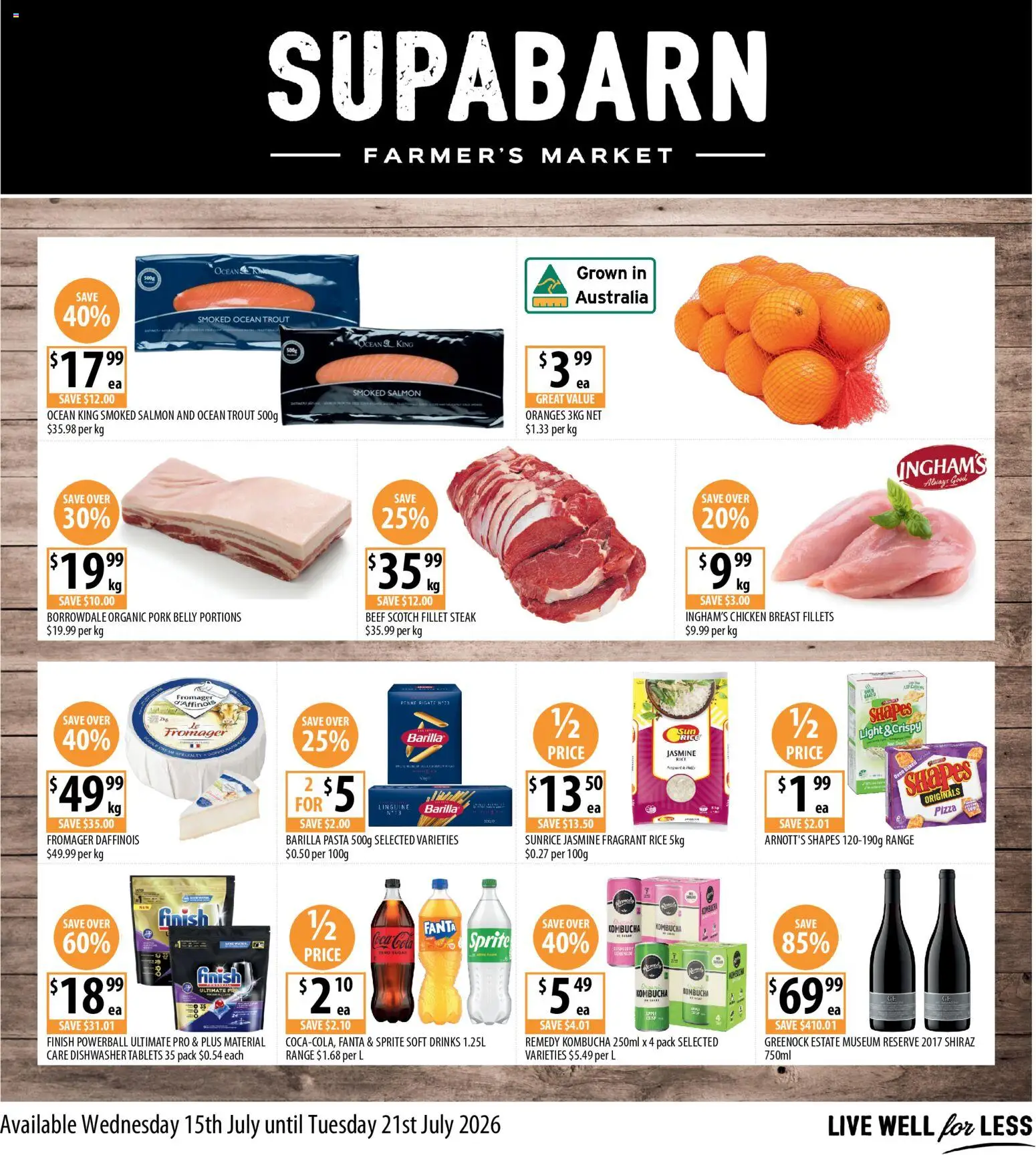 Preview of catalogue Supabarn catalogue from shop Supabarn valid 15/07/2026 - Chicken, Pork, Oranges, Beef, Salmon, Oven, Dishwasher, Tablets