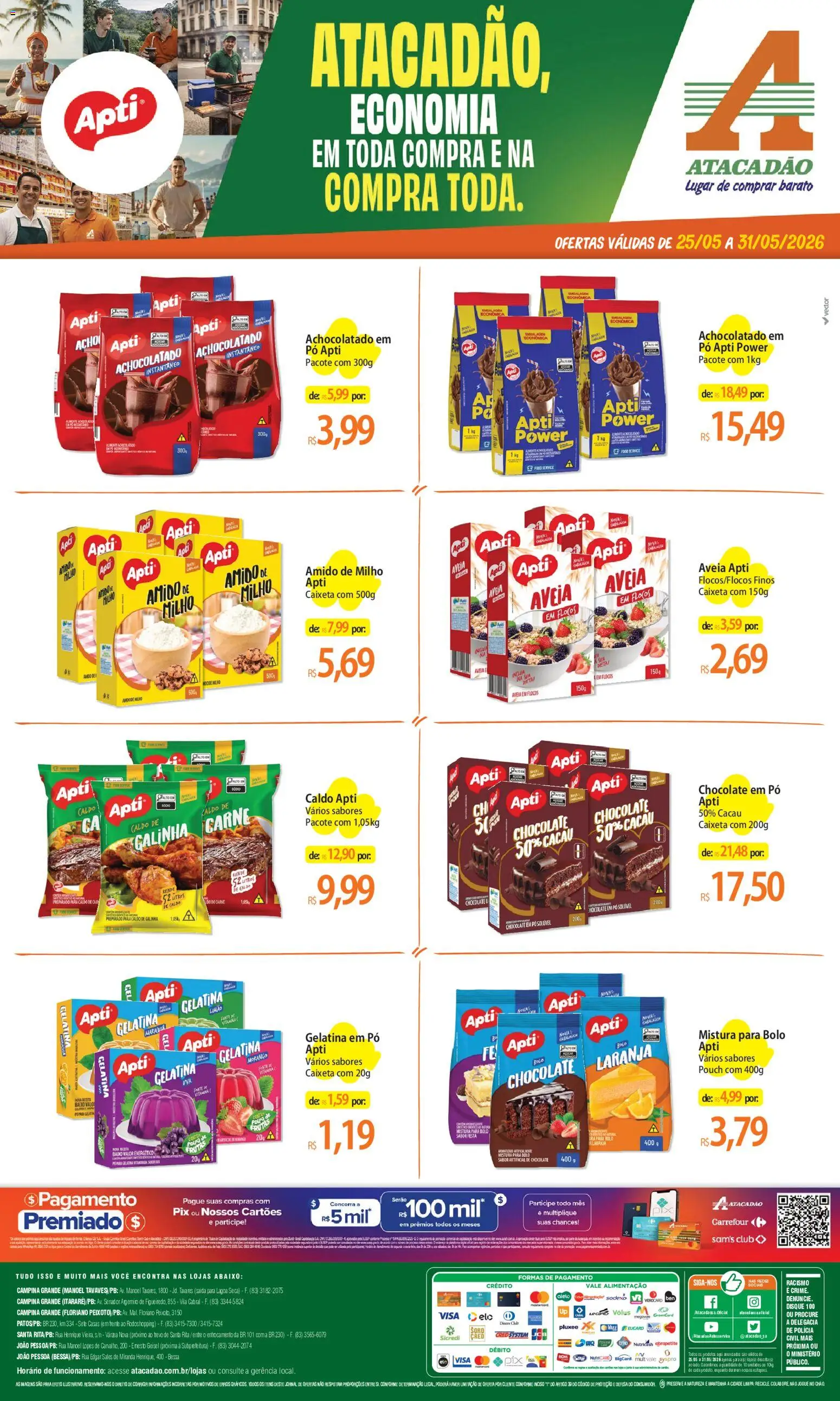 Pré-Visualização do folheto "Atacadão ofertas - PB" da loja Atacadão válido a partir de 25/05/2026 - Bolo, Chocolate, Frutas, Carne, Milho, Achocolatado, Flocos, Mistura para bolo