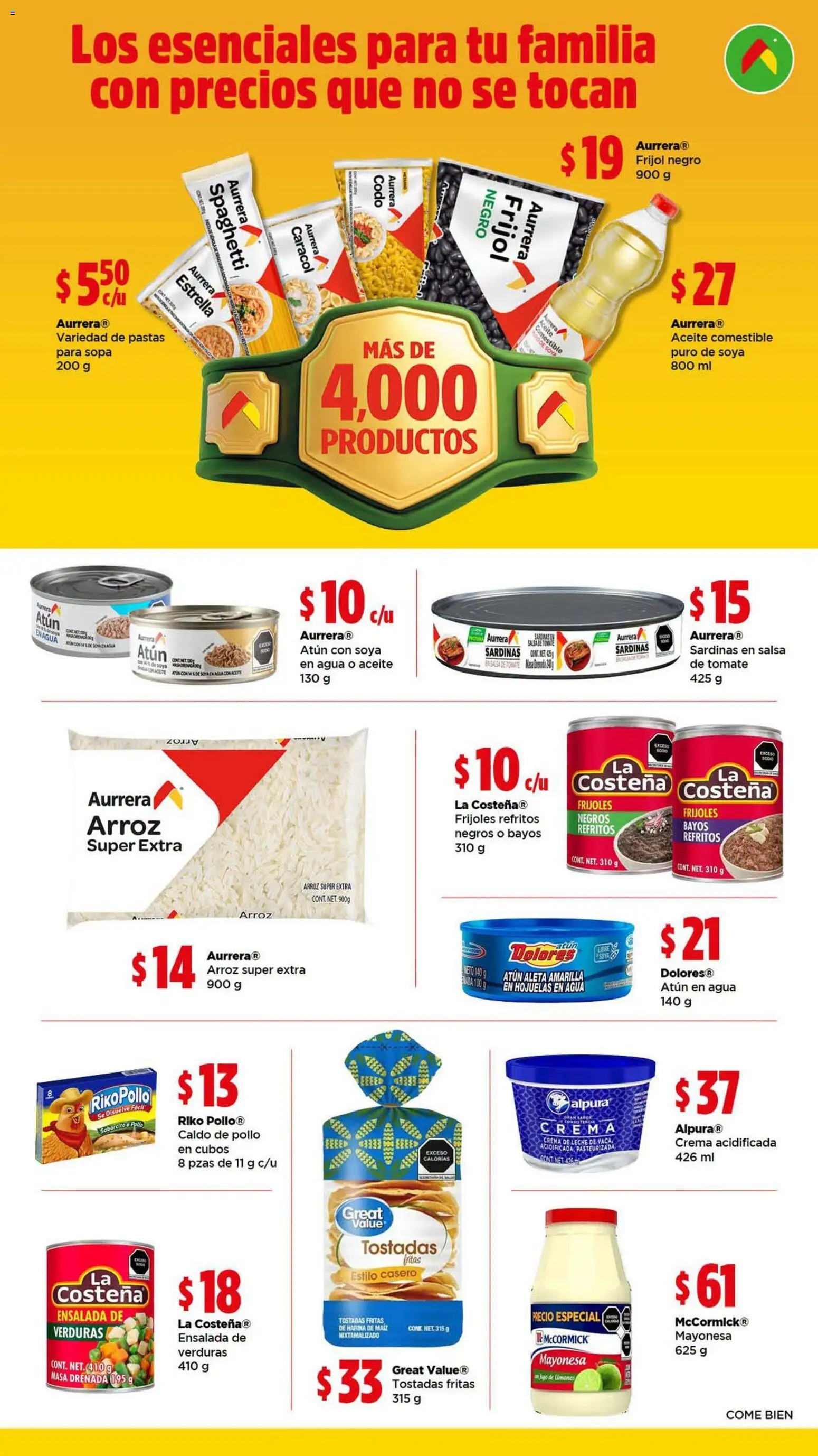 Vista previa las ofertas de la tienda Bodega Aurrerá - Bodega Aurrerá Los esenciales para tu familia con precios que no se tocan desde el 21/09/2026 - Pollo, Ensalada, Verduras, Tomate, Leche, Aceite, Mayonesa, Sardinas