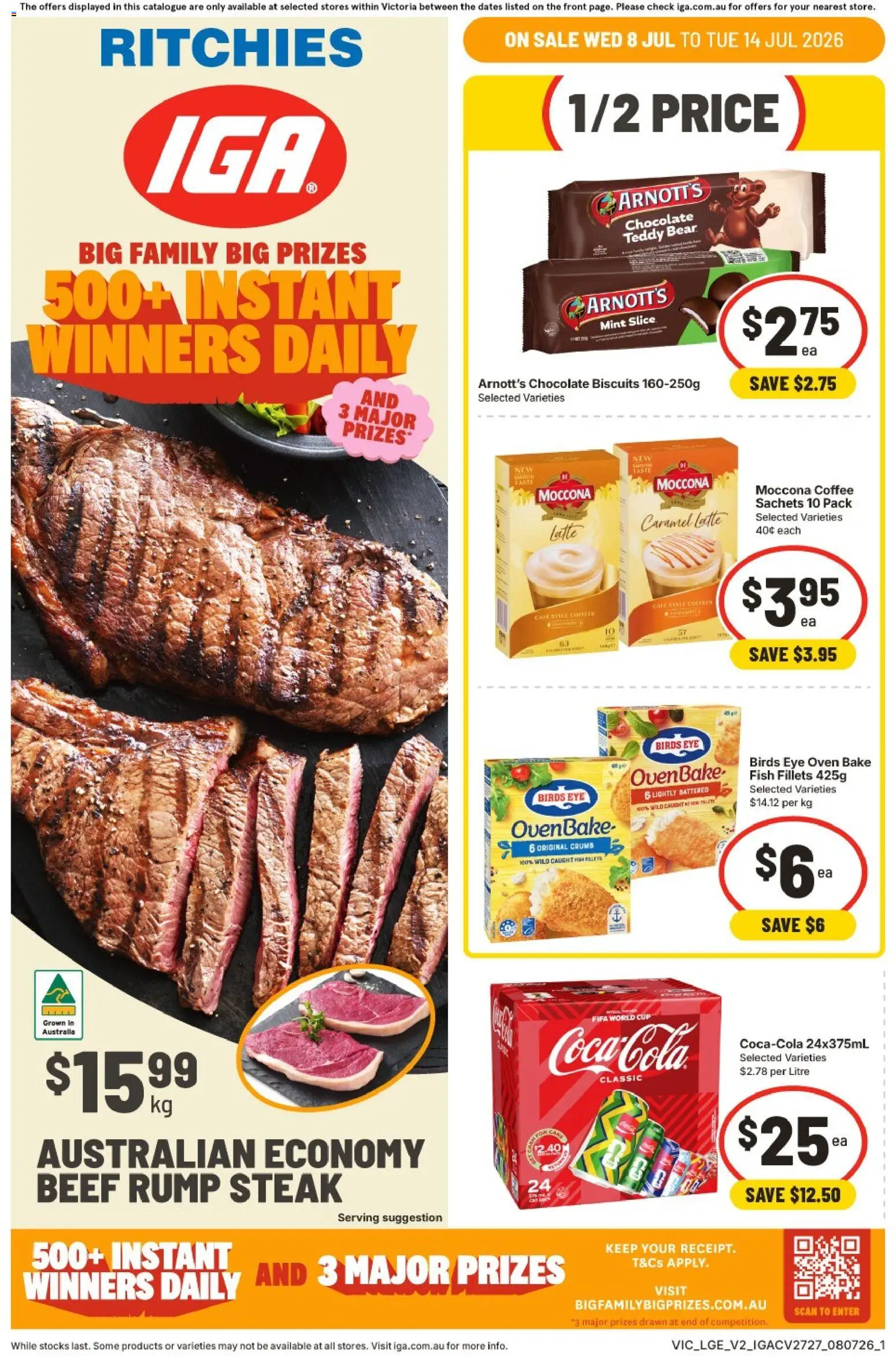 Preview of catalogue Ritchies catalogue from shop Ritchies valid 08/07/2026 - Coffee, Chocolate, Fish, Sachets, Biscuits, Moccona, Oven, Rump steak