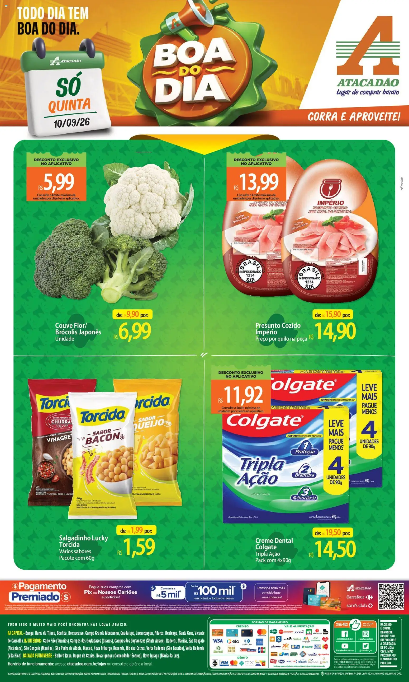Pré-Visualização do folheto "Atacadão ofertas - RJ" da loja Atacadão válido a partir de 10/09/2026 - Queijo, Couve, Creme, Bacon, Presunto, Vinagre, Cará, Creme dental