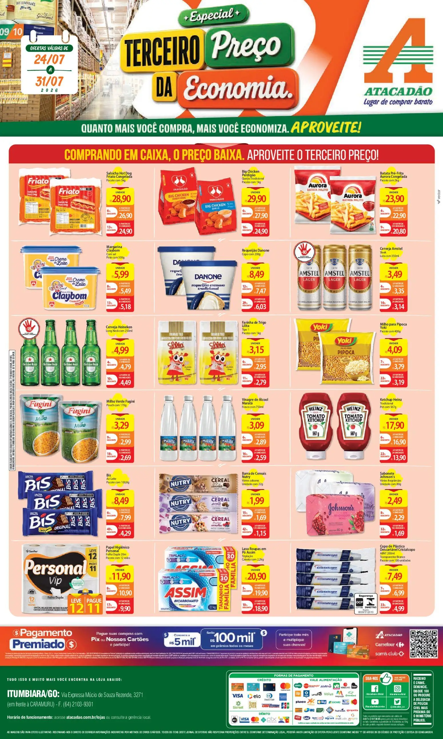 Pré-Visualização do folheto "Atacadão ofertas - GO" da loja Atacadão válido a partir de 24/07/2026 - Heineken, Bebida, Pipoca, Batata, Milho, Pó, Milho verde, Vinagre