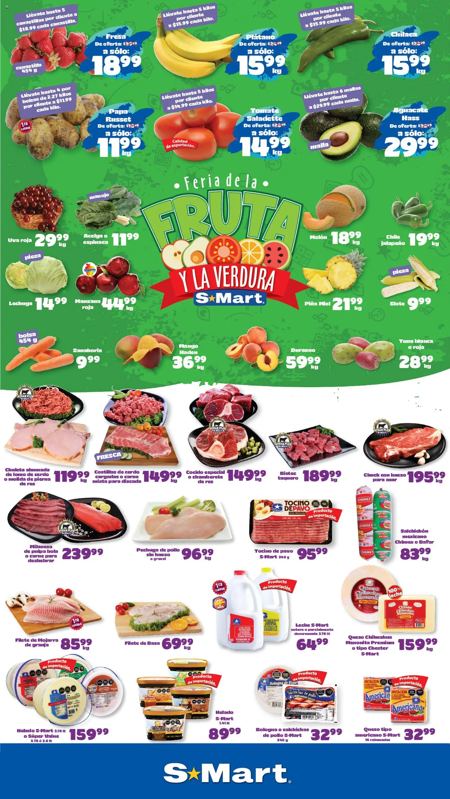 Vista previa las ofertas de la tienda S-Mart - S-Mart folleto desde el 04/08/2026 - Fruta, Fresa, Plátano, Leche, Piña, Costillas de cerdo, Chuleta ahumada, Filete