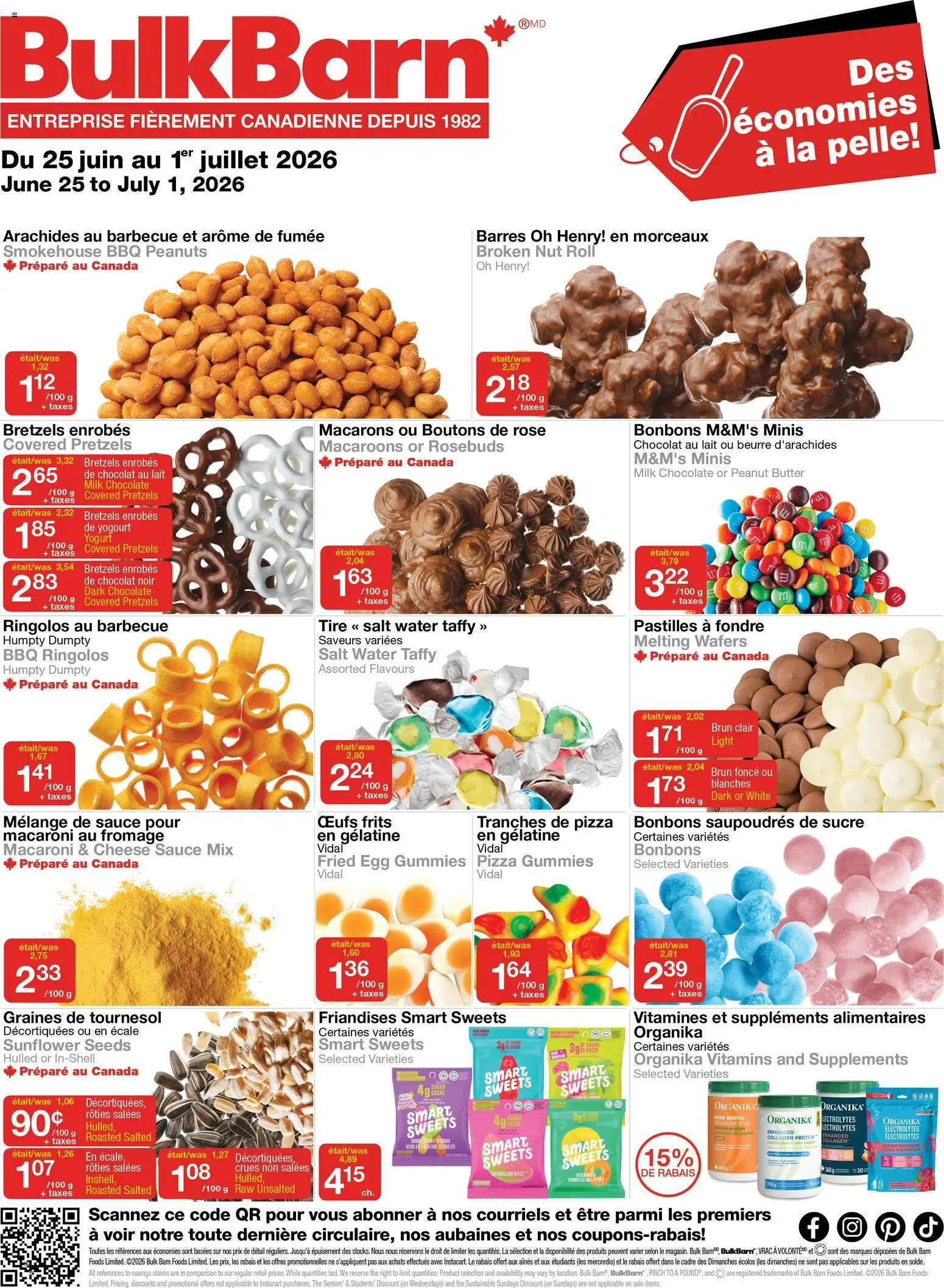 Preview of leaflet Bulk Barn weekly flyer / circulaire from shop Bulk Barn is valid from Jun 25, 2026 - Pizza, Cheese, Yogurt, Protein, Butter, Peanut butter, Salt, Sunflower seeds