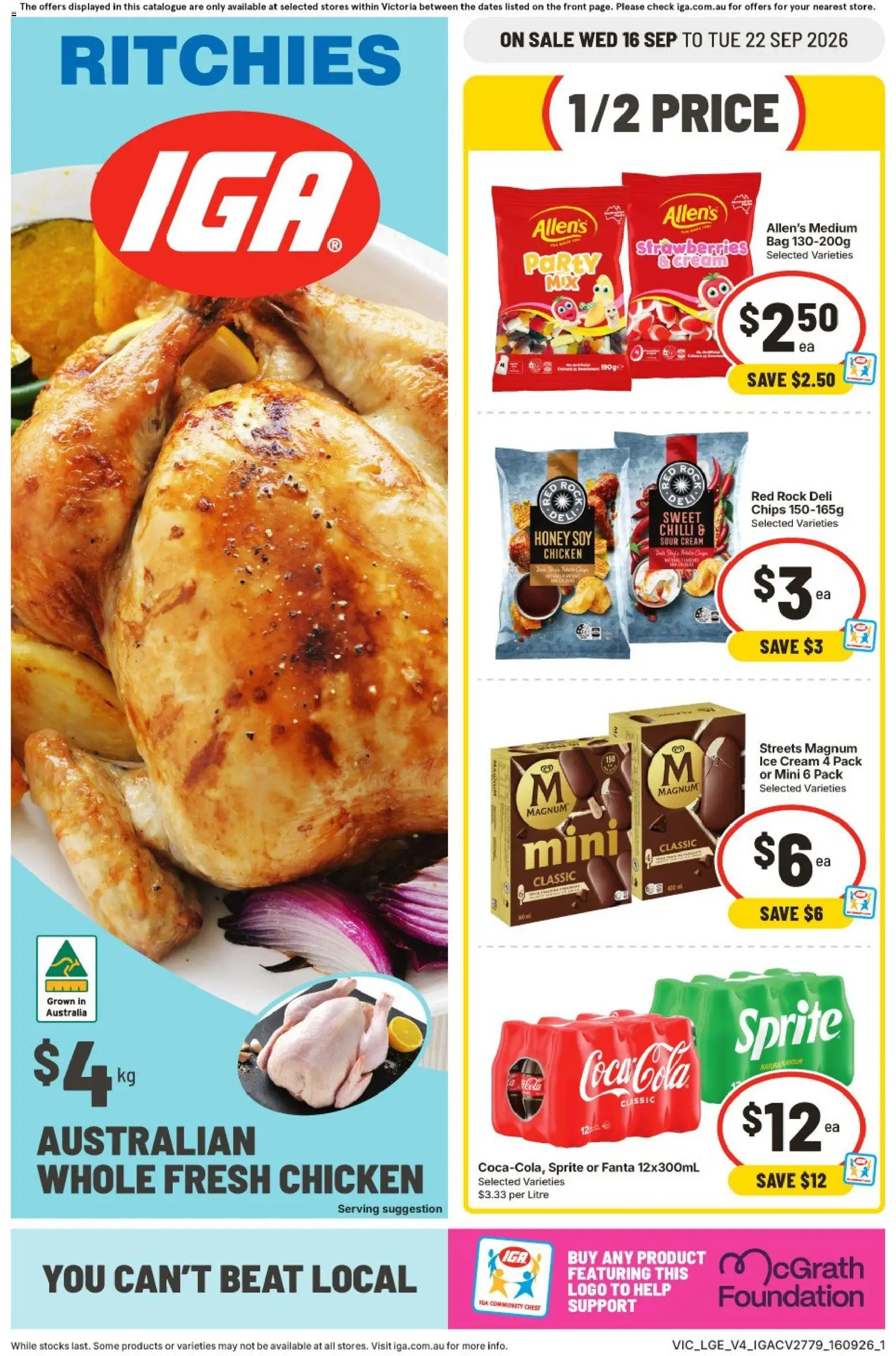 Preview of catalogue IGA catalogue Hawthorn from shop IGA valid 16/09/2026 - Honey, Chicken, Strawberries, Chips, Ice, Foundation, Magnum ice cream, Magnum