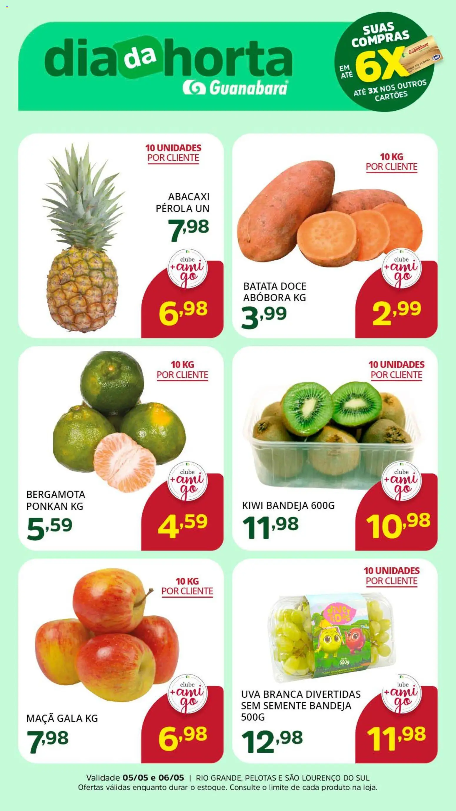 Pré-Visualização do folheto "Supermercado Guanabara - Ofertas da semana" da loja Supermercado Guanabara válido a partir de 05/05/2026 - Kiwi, Uva, Abacaxi, Abóbora, Doce, Batata, Bergamota, Bandeja