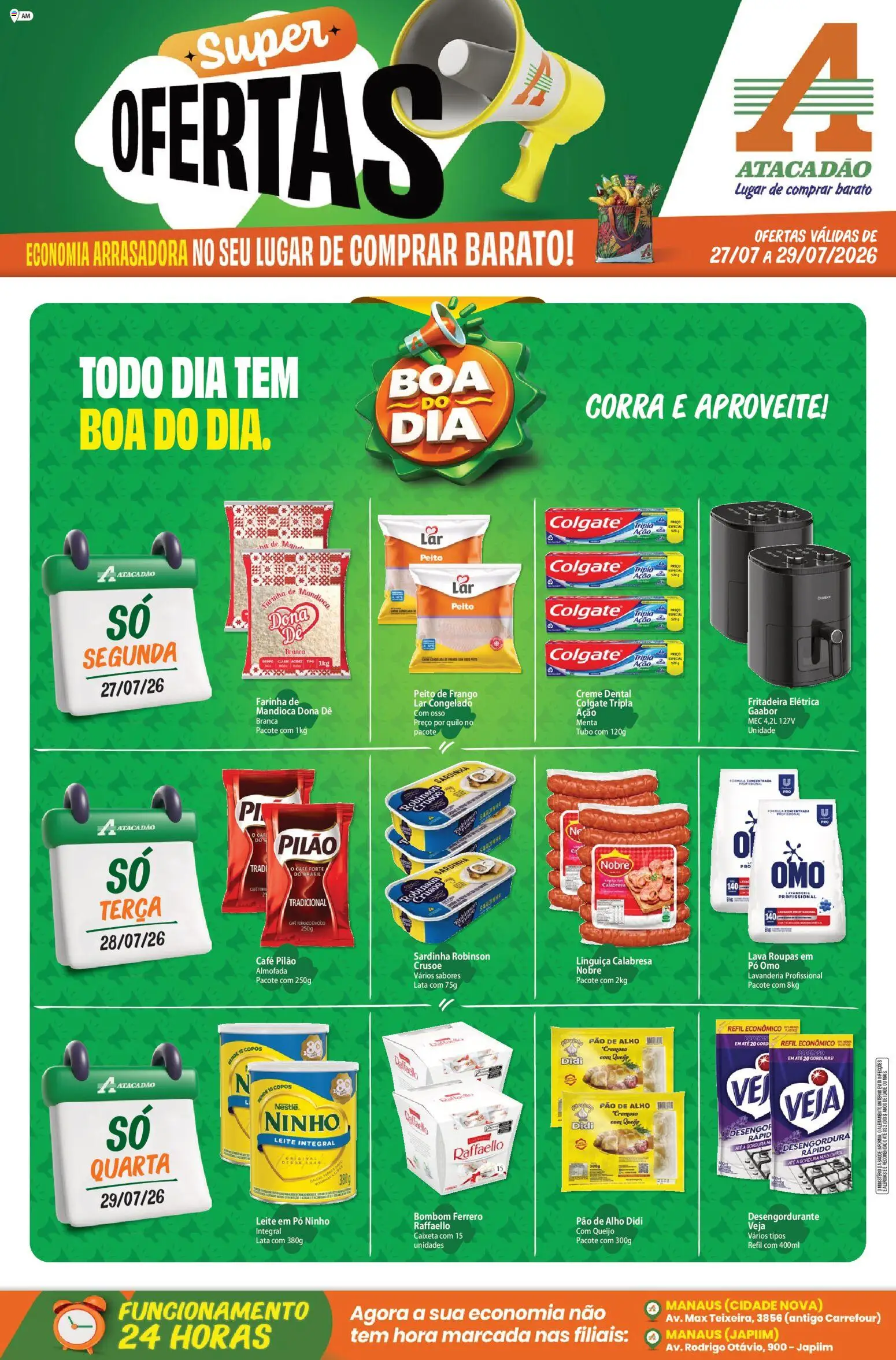 Pré-Visualização do folheto "Atacadão ofertas - AM" da loja Atacadão válido a partir de 27/07/2026 - Café, Fritadeira elétrica, Leite, Queijo, Pao de alho, Creme, Copos, Leite em pó