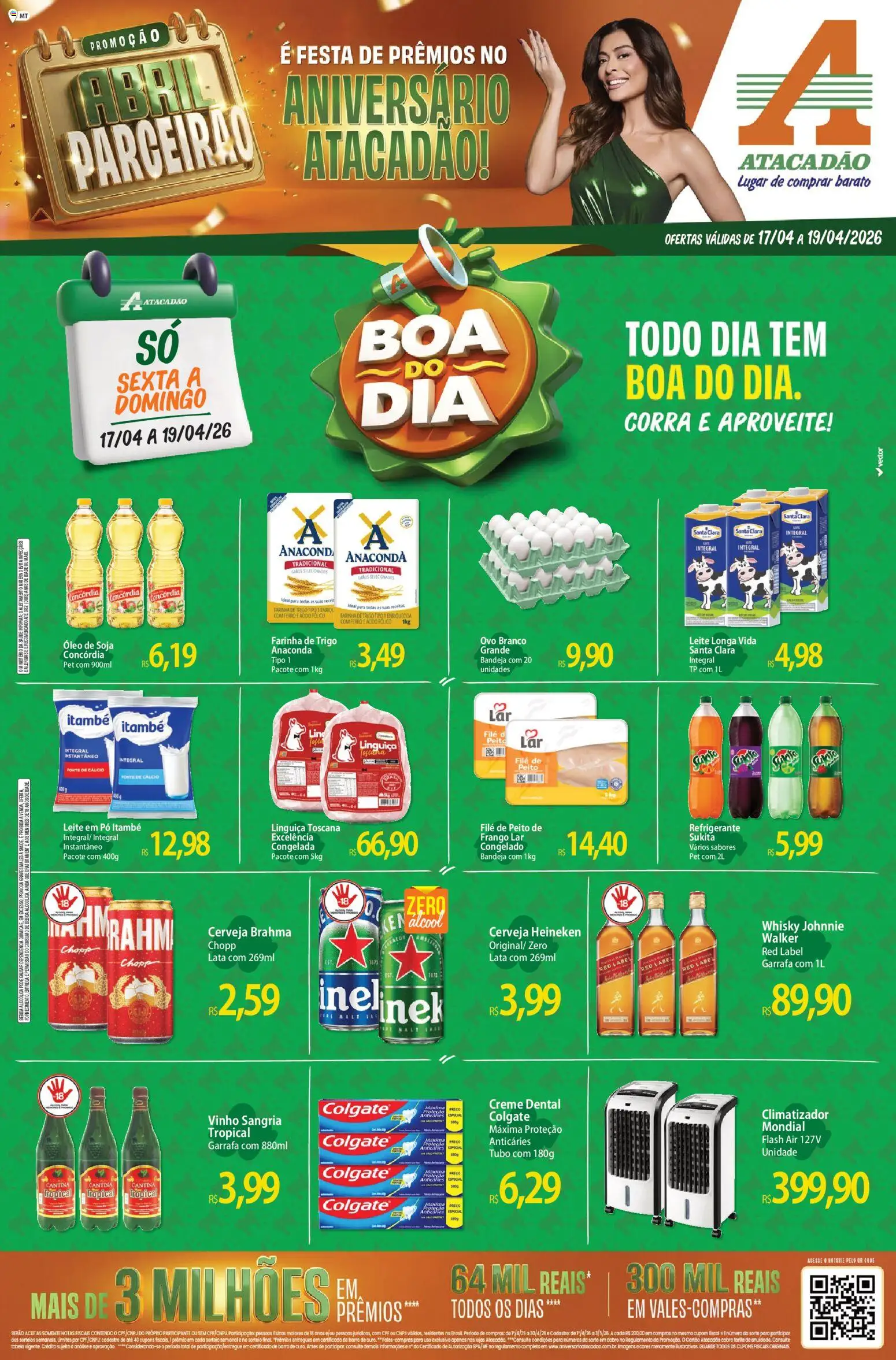 Pré-Visualização do folheto "Atacadão ofertas - MT" da loja Atacadão válido a partir de 17/04/2026 - Whisky, Heineken, Álcool, Refrigerante, Creme, Linguiça, Farinha, Leite longa vida