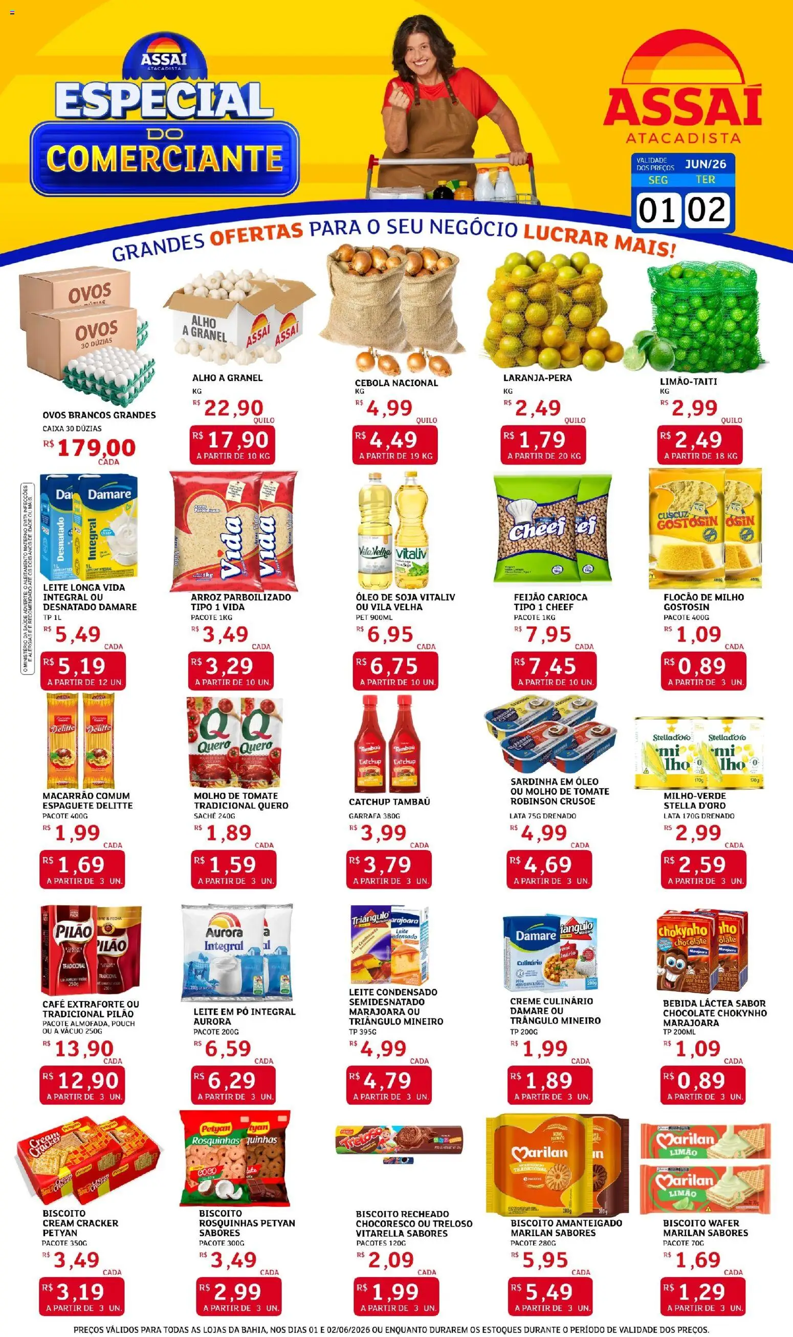 Pré-Visualização do folheto "Assaí Atacadista ofertas - BA" da loja Assaí Atacadista válido a partir de 01/06/2026 - Coco, Chocolate, Bebida, Leite em pó, Pó, Arroz parboilizado, Alho, Espaguete