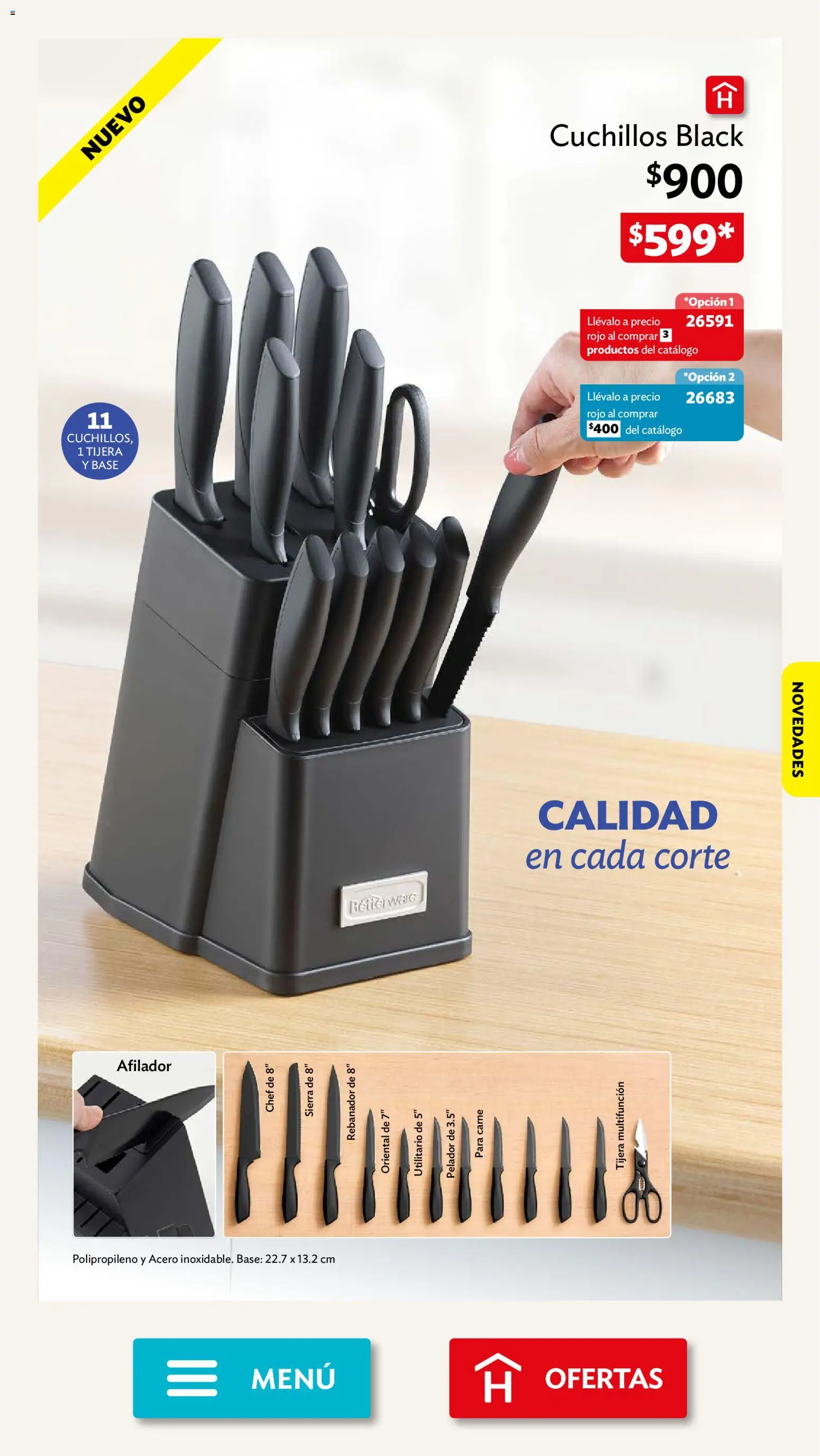 Vista previa las ofertas de la tienda Betterware - Betterware campaña 10 2026 desde el 28/09/2026 - Carne, Sierra, Tijera, Pelador, Rebanador, Cuchillos