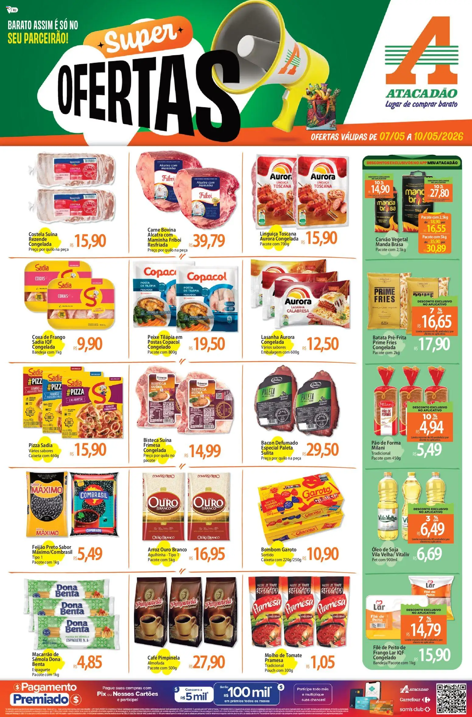 Pré-Visualização do folheto "Atacadão ofertas - RJ" da loja Atacadão válido a partir de 07/05/2026 - Peixe, Arroz, Soja, Tomate, Pão de forma, Bombom, Almofada, Lombo