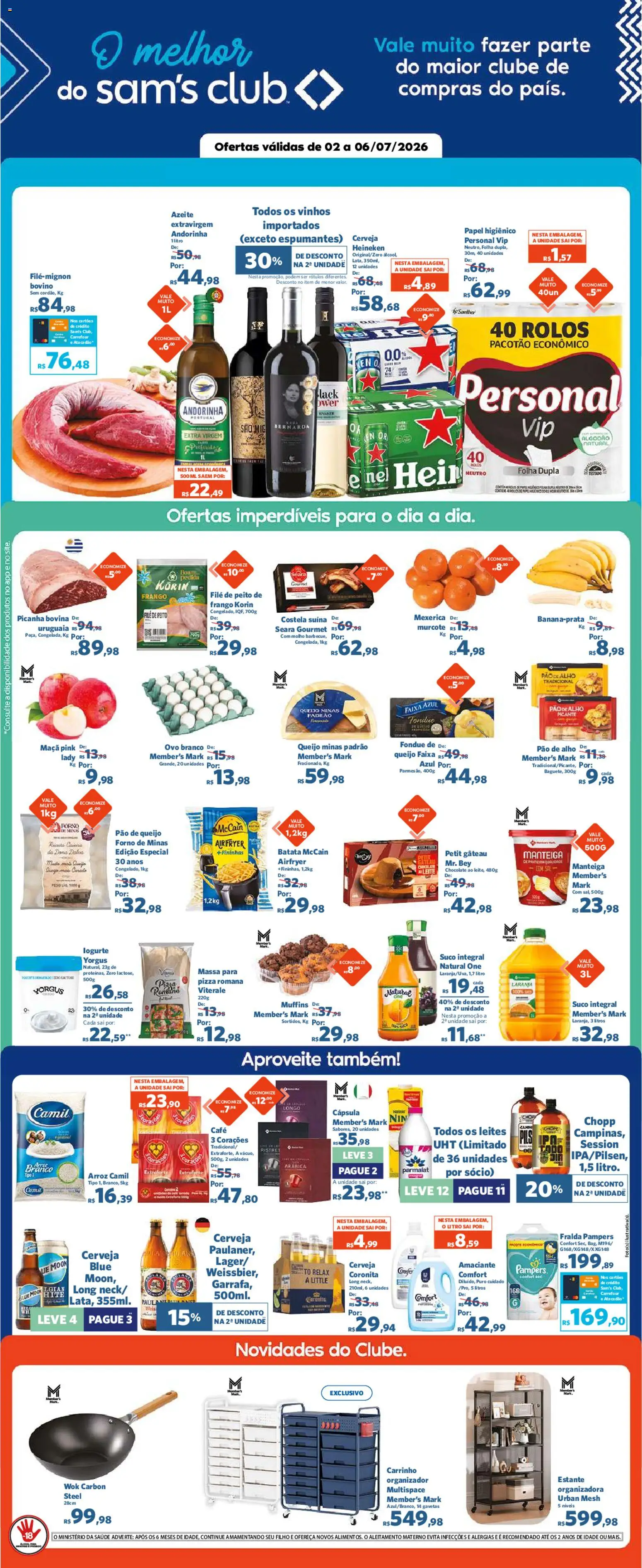 Pré-Visualização do folheto "Sam's Club - Ofertas da semana" da loja Sam's Club válido a partir de 02/07/2026 - Air fryer, Chocolate, Heineken, Leite, Queijo, Peito de frango, Forno, Alho