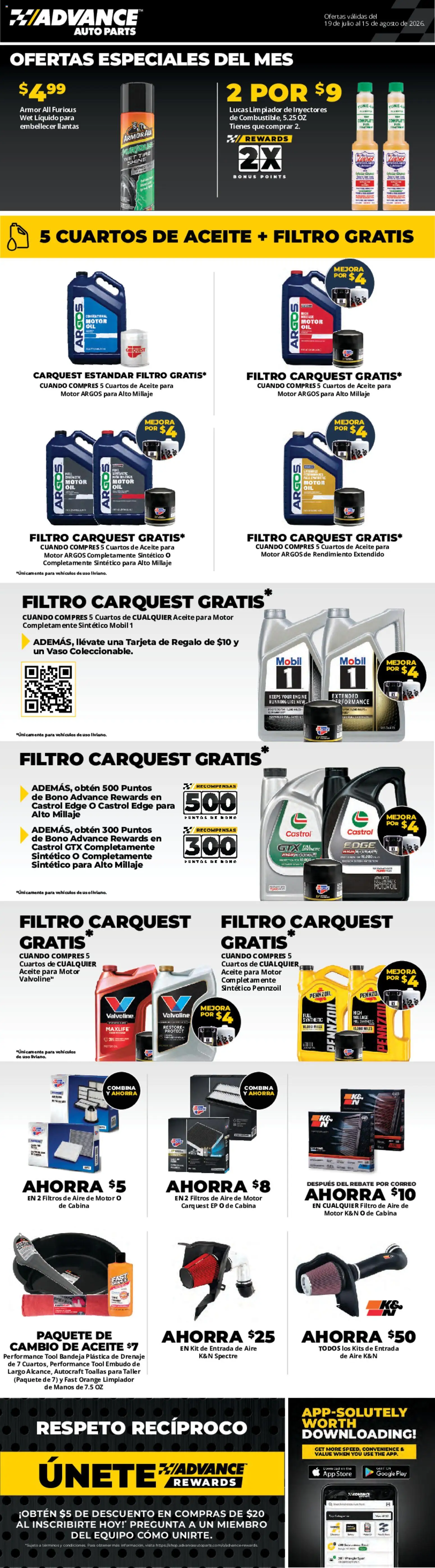 Ad Preview of Advance Auto Parts Advance Auto Parts Weekly Ad - Spanish from 07/19/2026