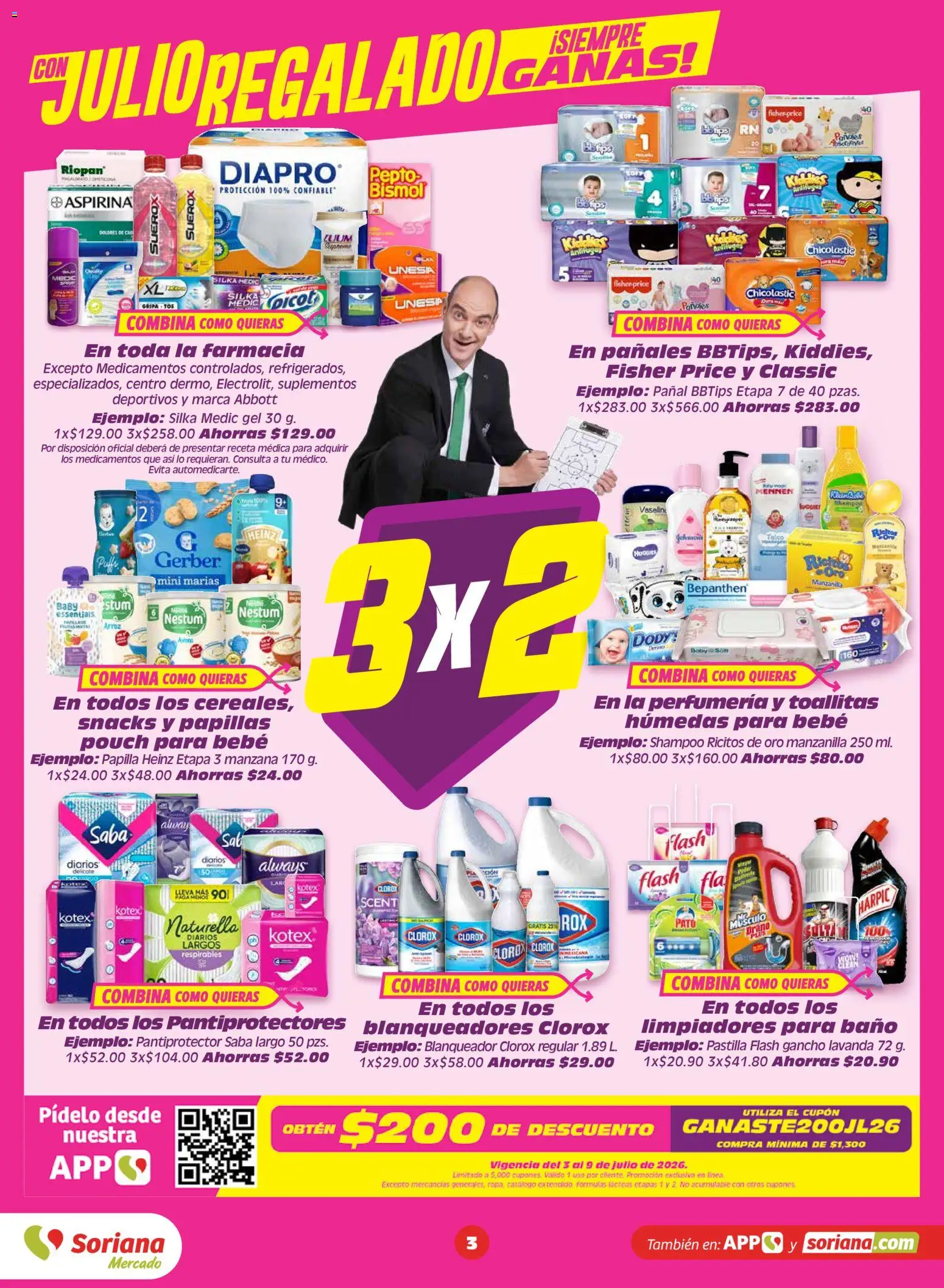 Vista previa las ofertas de la tienda Soriana - Soriana Julio Regalado Mercado Nacional desde el 03/07/2026 - Manzana, Shampoo, Baño, Snacks, Arroz, Pañales, Cloro, Papillas