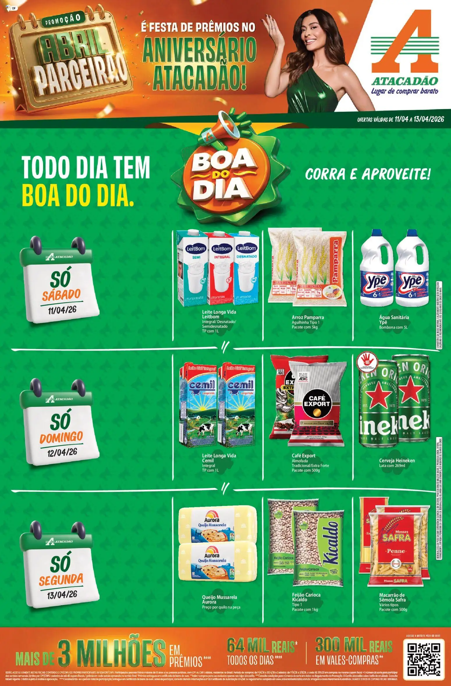 Pré-Visualização do folheto "Atacadão ofertas - DF" da loja Atacadão válido a partir de 11/04/2026 - Café, Água, Macarrão, Arroz, Feijão, Leite, Mussarela, Água sanitária