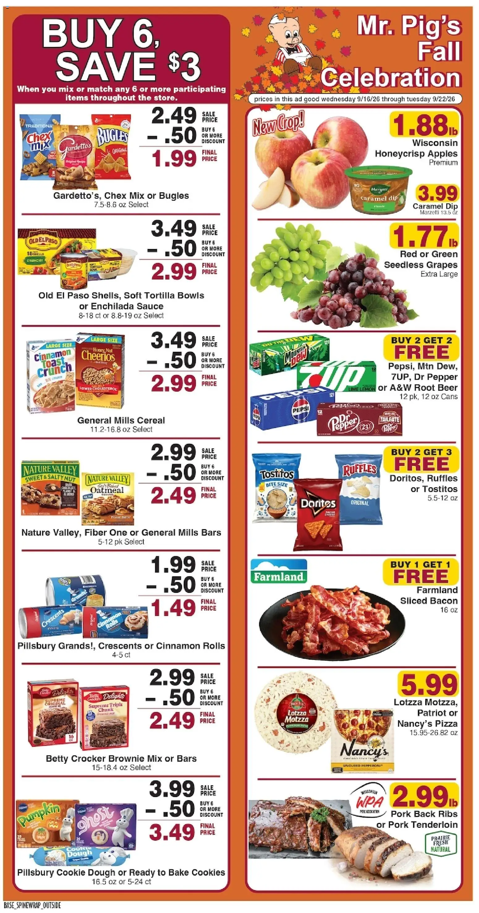 Ad Preview of Piggly Wiggly Piggly Wiggly Weekly Ad from 09/16/2026 - Pizza, Cookies, Cereal, Oatmeal, Lime, Pork, Sauce, Dough