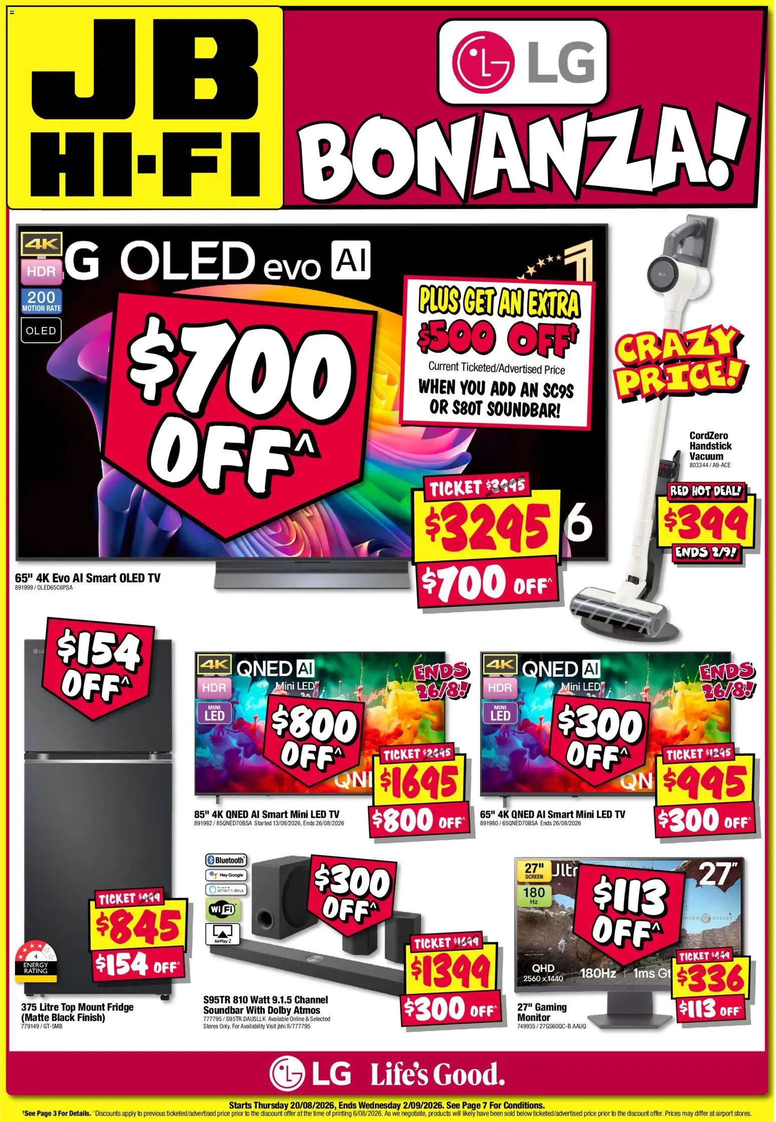 Preview of catalogue JB Hi-Fi LG Bonanza from shop JB Hi-Fi valid 20/08/2026 - Soundbar, Monitor, Tv, Fridge, Screen