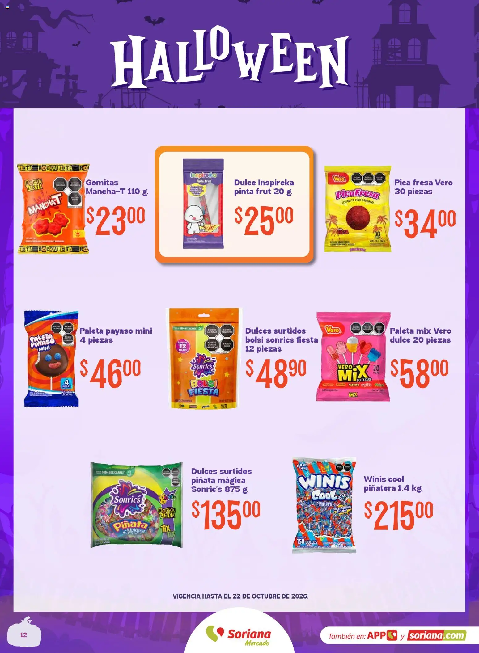 Vista previa las ofertas de la tienda Soriana - Soriana Mercado - Halloween y Día de muertos desde el 01/10/2026 - Gomitas, Fresa, Dulces, Dulce, Paleta