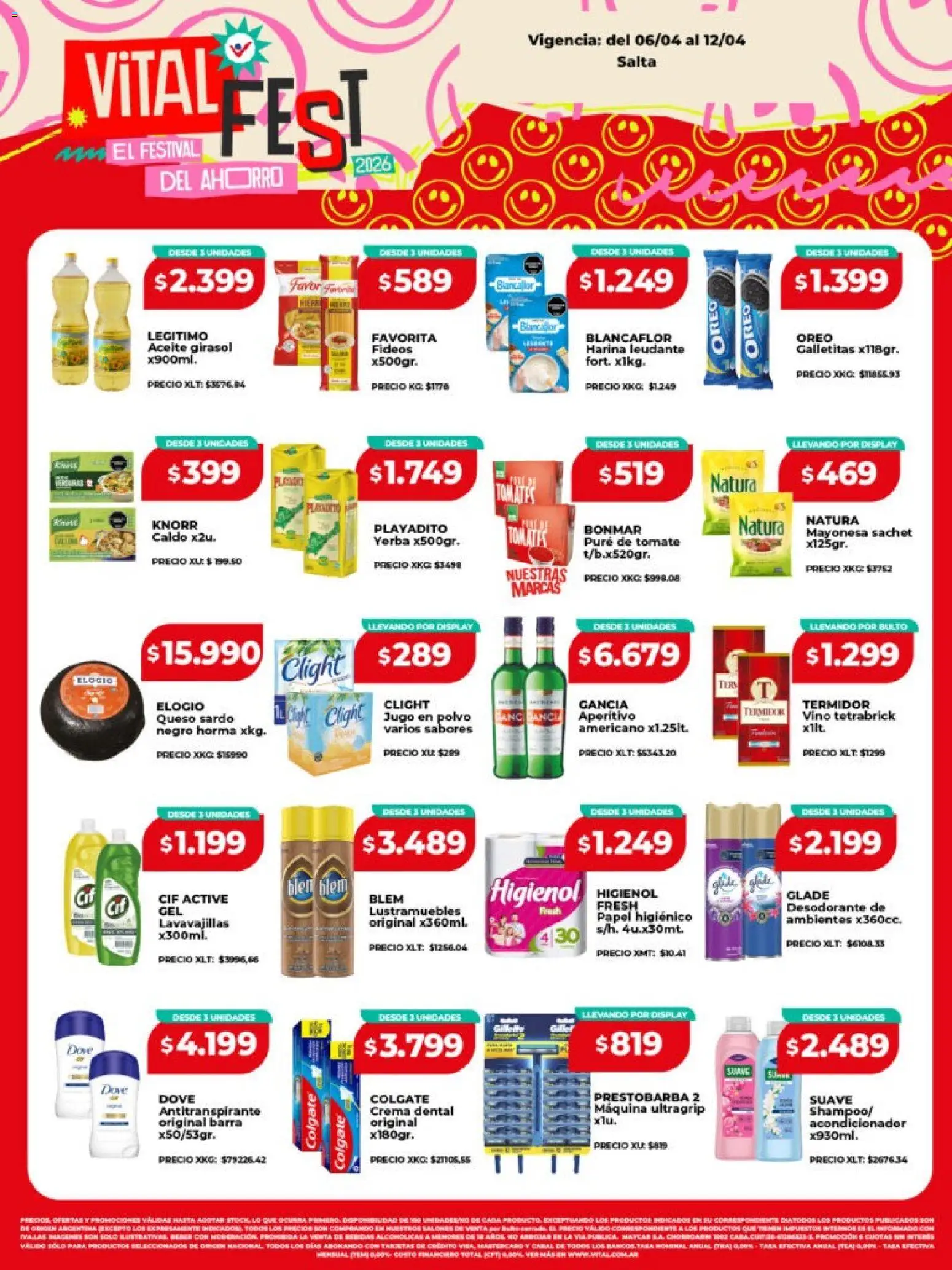 Vista previa del folleto de la tienda Vital válido desde el 06/04/2026 - Queso, Lavavajillas, Aceite, Harina, Desodorante, Acondicionador, Puré, Lustramuebles