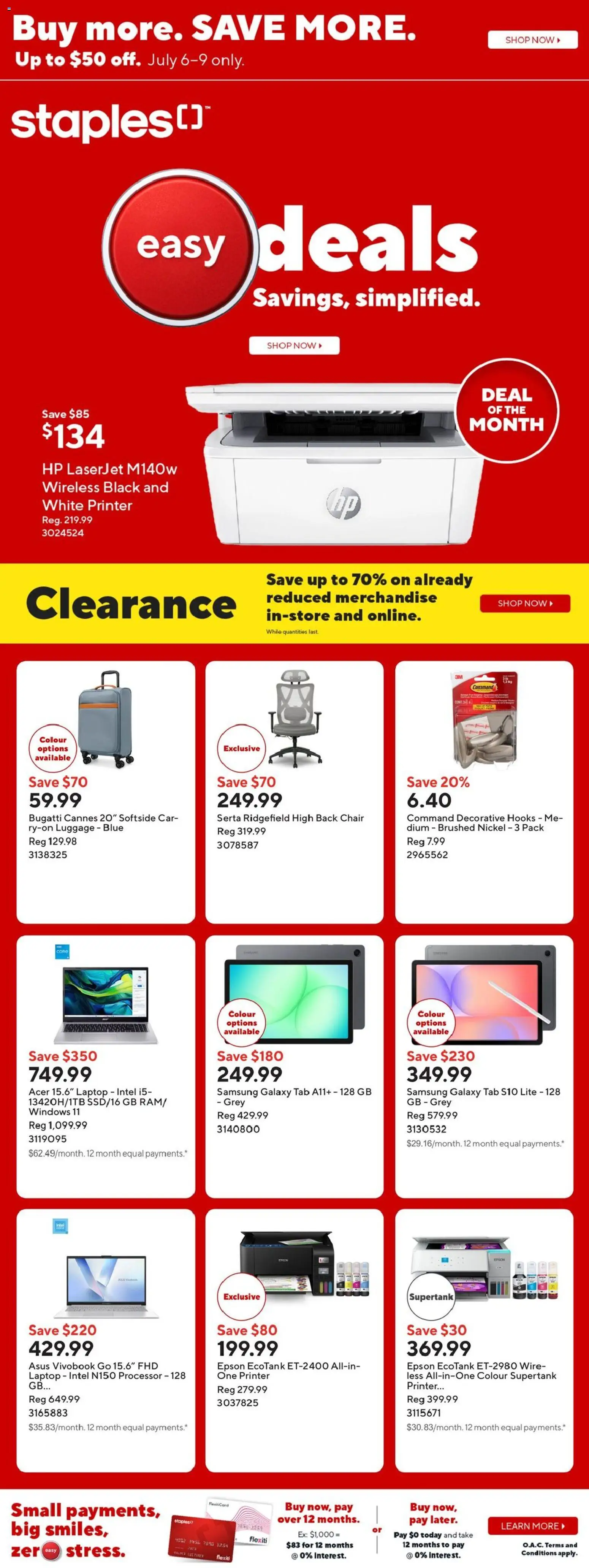 Preview of leaflet Staples weekly flyer / circulaire from shop Staples is valid from Jul 03, 2026 - Laptop, Printer, Luggage, Chair