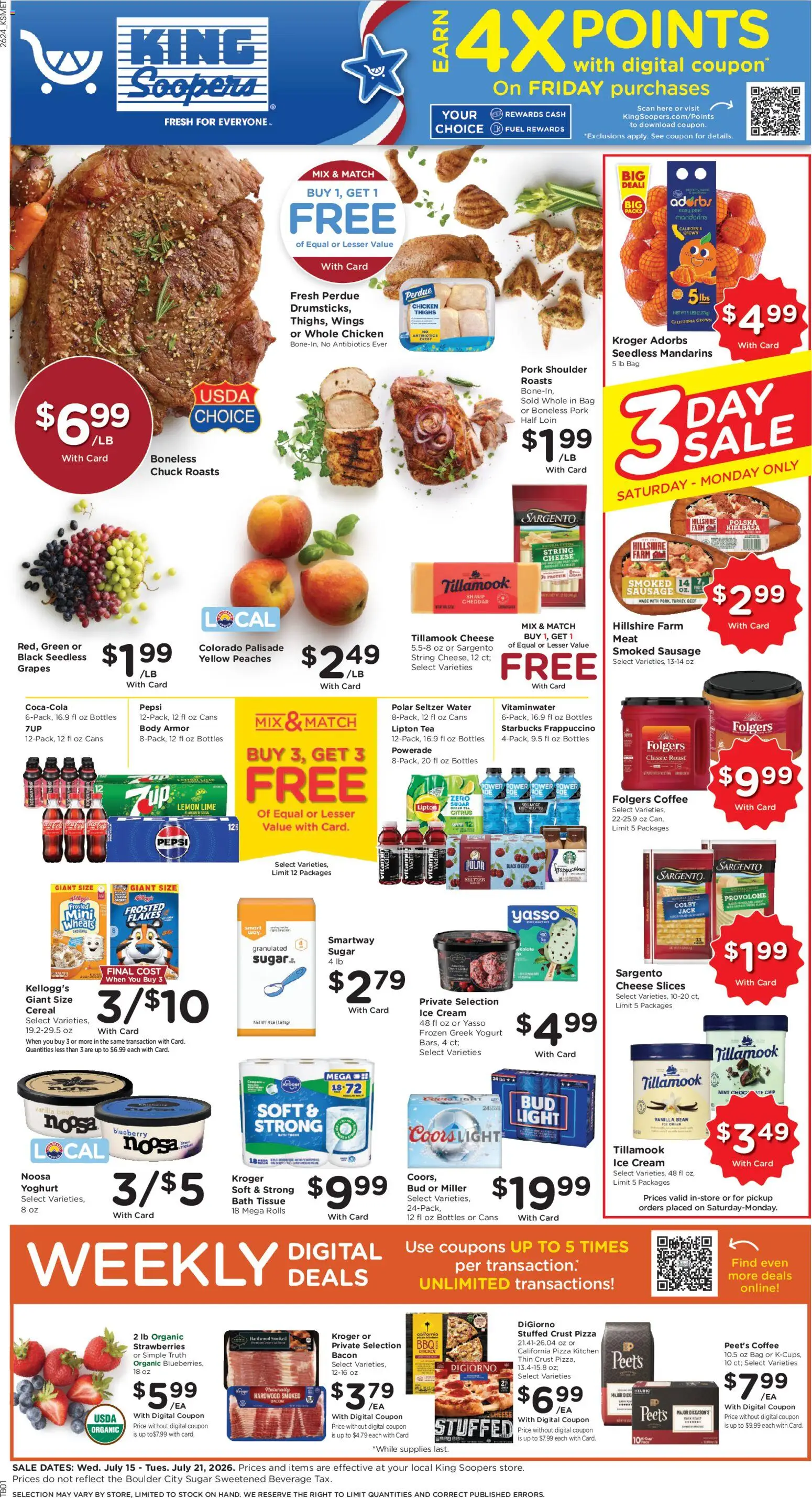 Ad Preview of King Soopers King Soopers Weekly Ad from 07/15/2026 - Tea, Cheese, Lemon, Pepsi, Grapes, Greek yogurt, Vitamin, Chicken