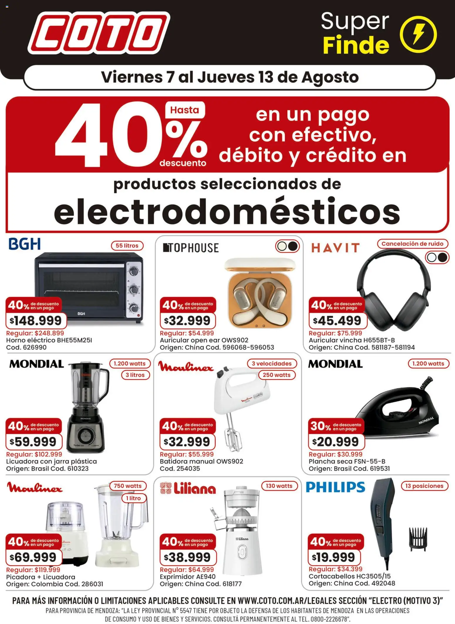 Vista previa del folleto de la tienda Coto válido desde el 07/08/2026 - Horno eléctrico, Licuadora, Batidora, Vincha, Horno, Plancha, Jarra, Exprimidor