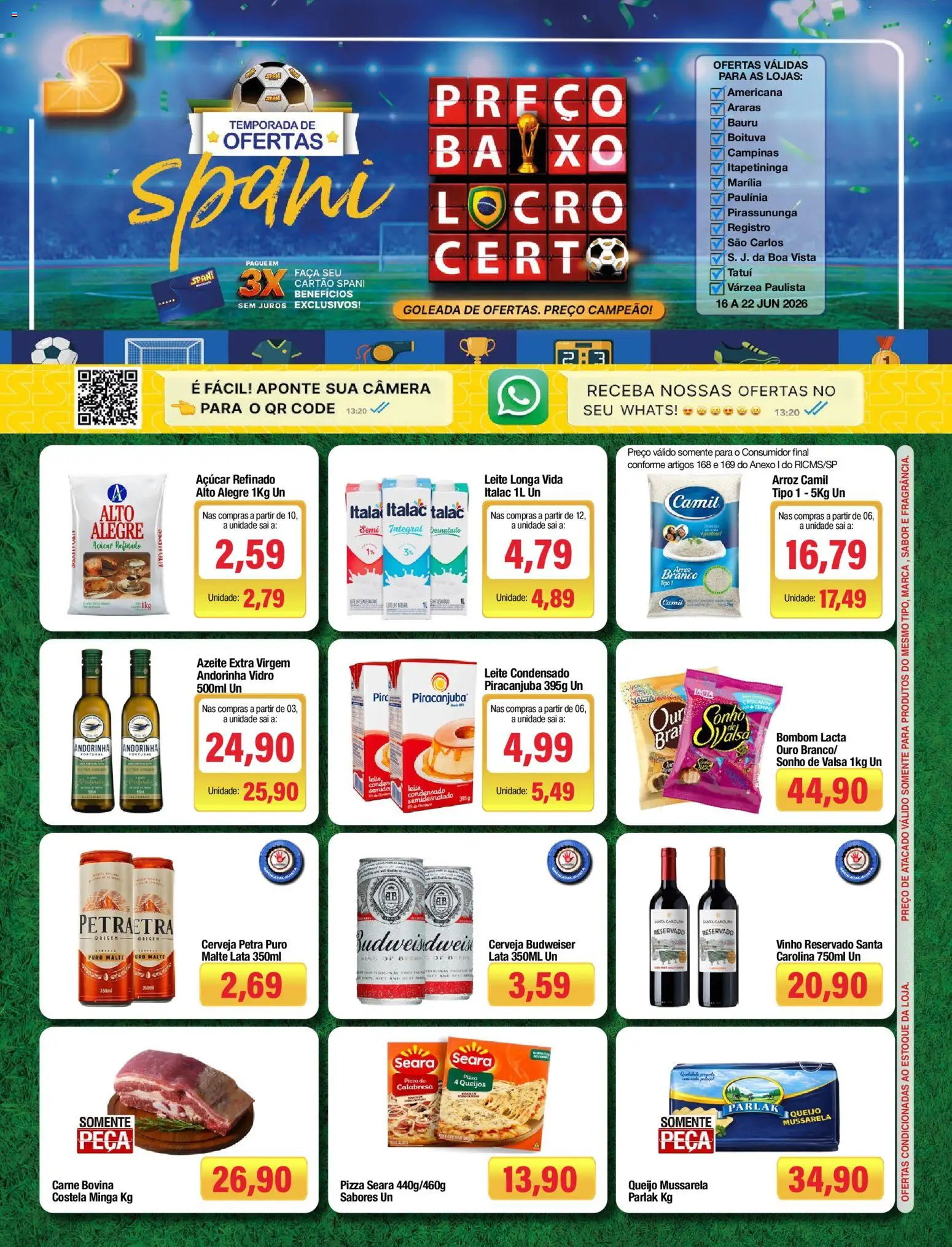 Pré-Visualização do folheto "Spani Atacadista - Ofertas da semana" da loja Spani Atacadista válido a partir de 16/06/2026 - Cerveja, Sonho, Arroz, Queijo, Carne, Açúcar, Bombom, Faca