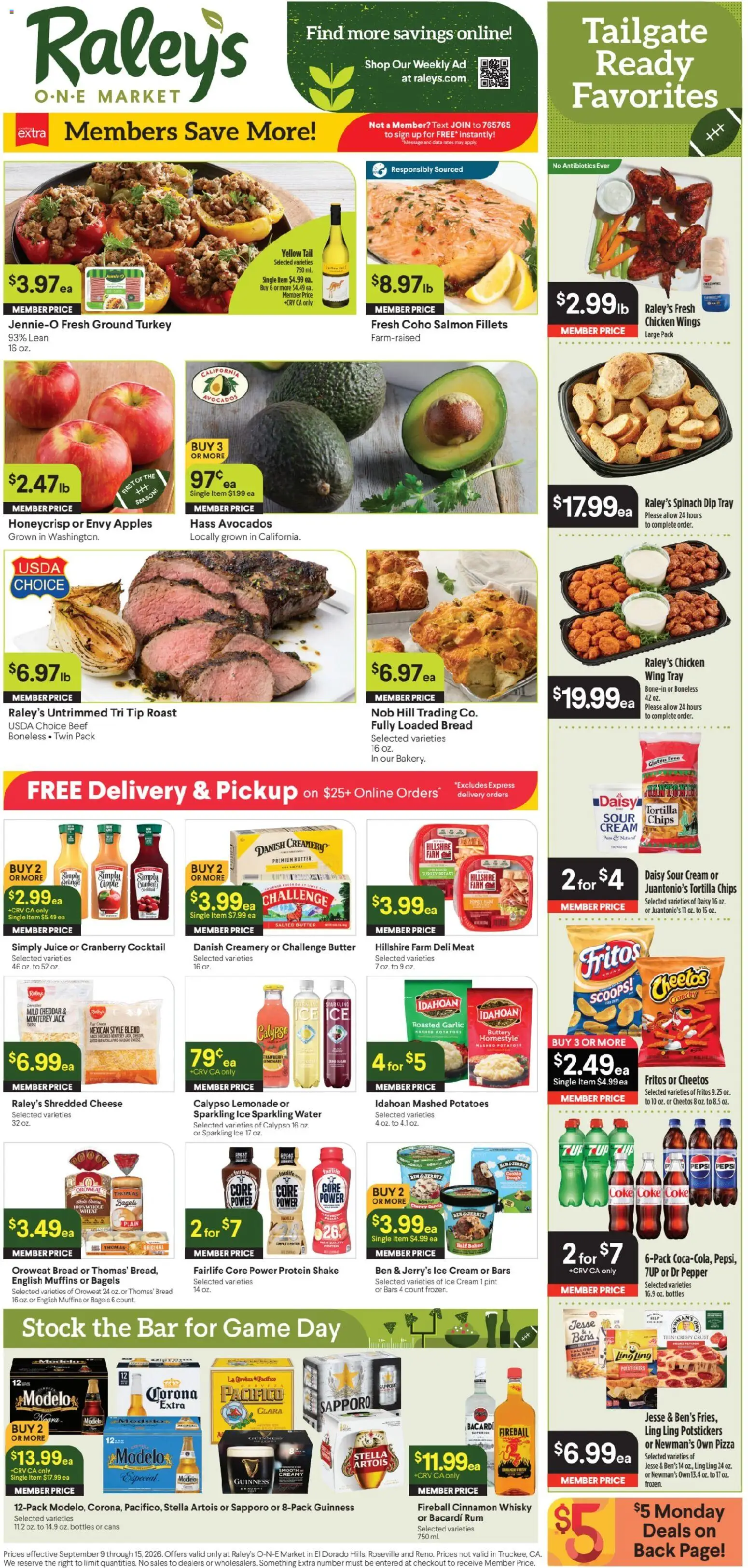 Ad Preview of Raley's Raley's Ad from 09/09/2026 - Ice cream, Chips, Salmon, Juice, Meat, Salt, Tortilla chips, Ground turkey