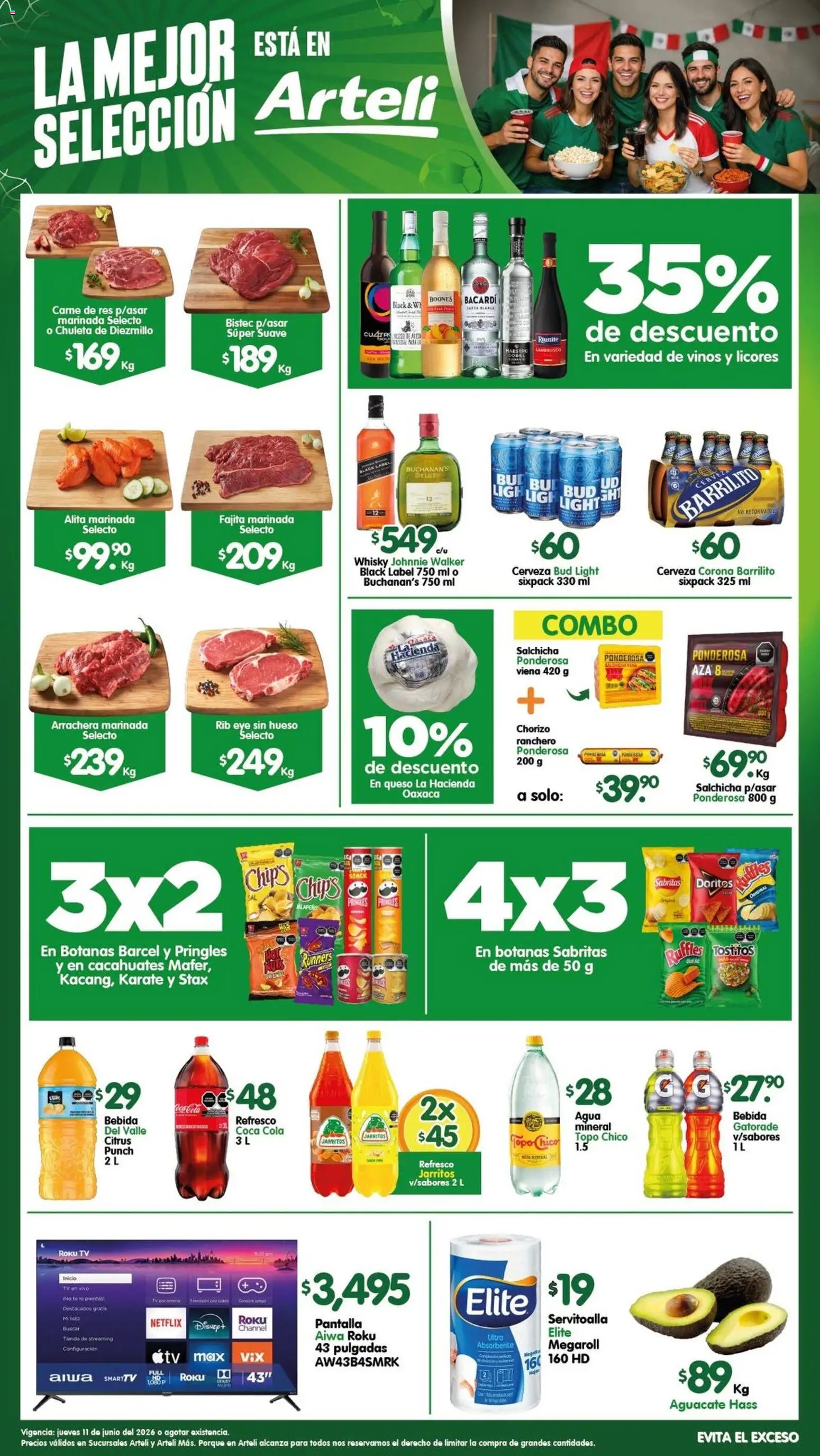 Vista previa las ofertas de la tienda Arteli - Arteli folleto desde el 11/06/2026 - Whisky, Cerveza, Bacardi, Queso, Cacahuates, Refresco, Audio, Carne de res