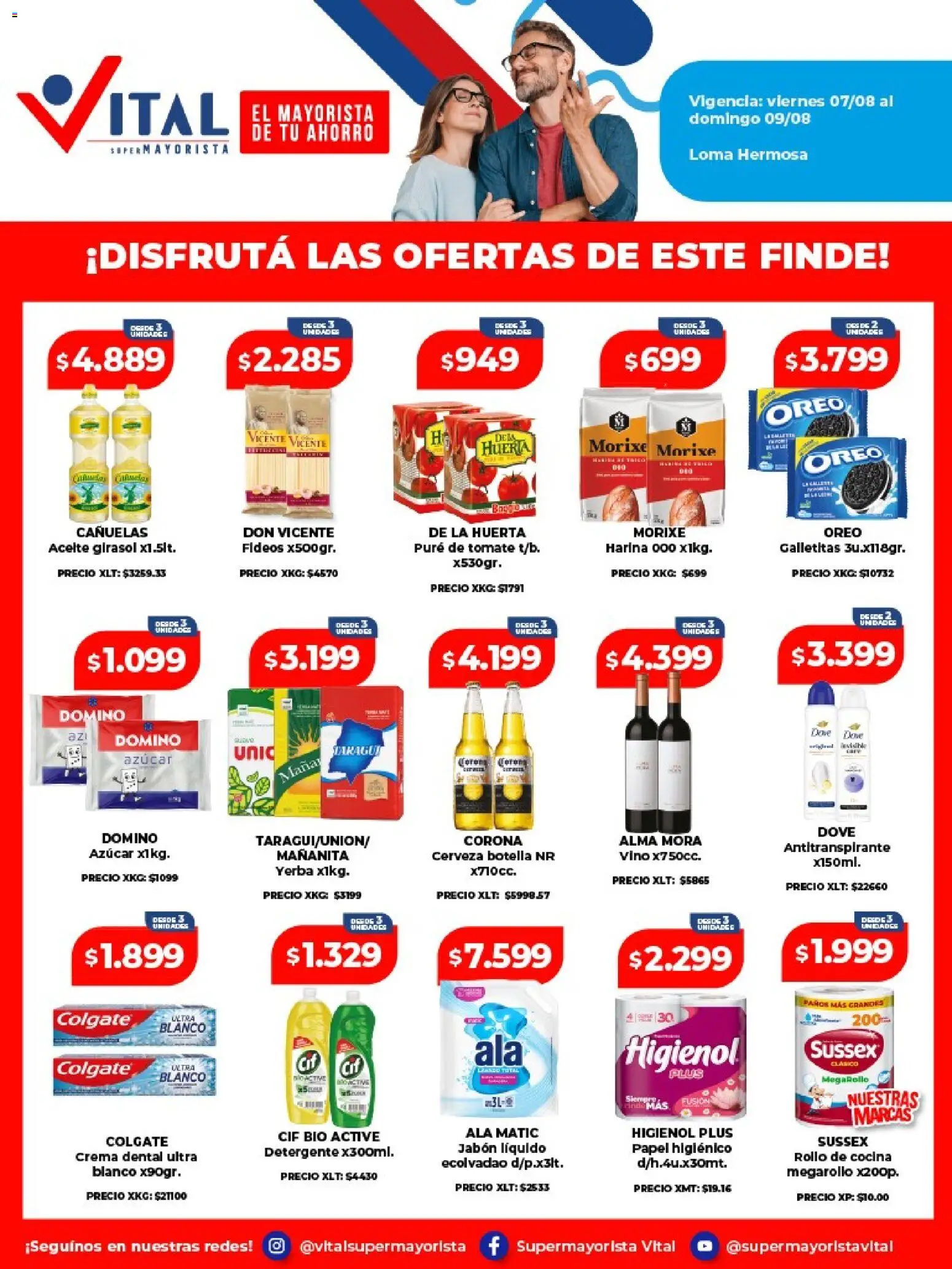 Vista previa del folleto de la tienda Vital válido desde el 07/08/2026 - Vino, Tomate, Galletitas, Papel higiénico, Botella, Jabón líquido, Detergente, Puré