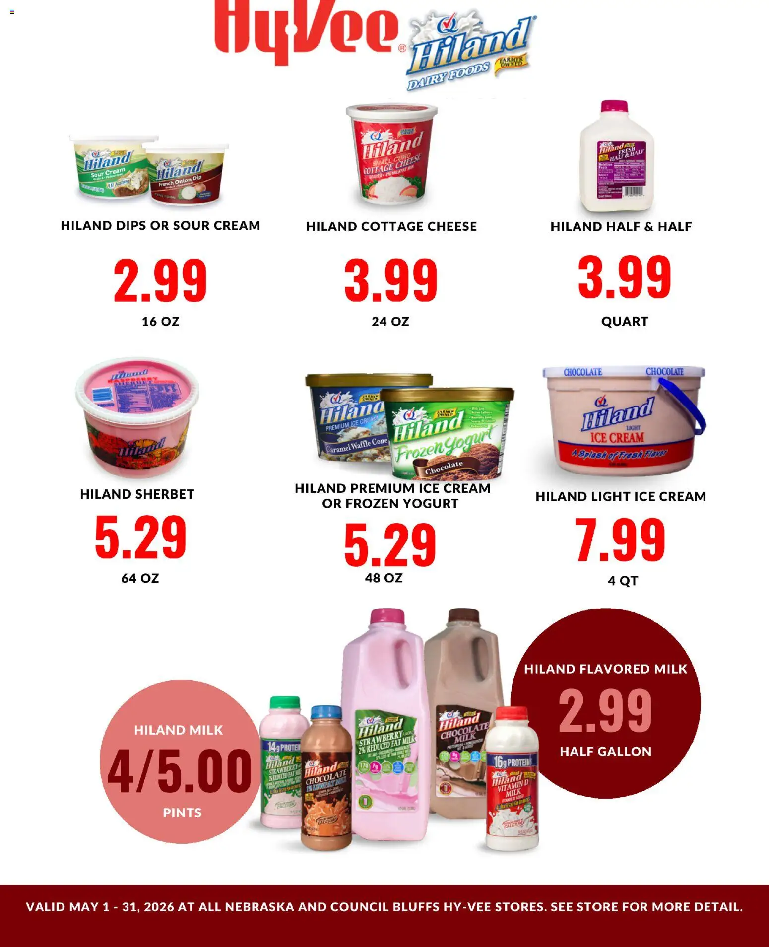 Ad Preview of HyVee HyVee Hiland Monthlong from 05/01/2026 - Ice cream, Ice, Cheese, Yogurt, Protein, Onion, Cream, Sour cream