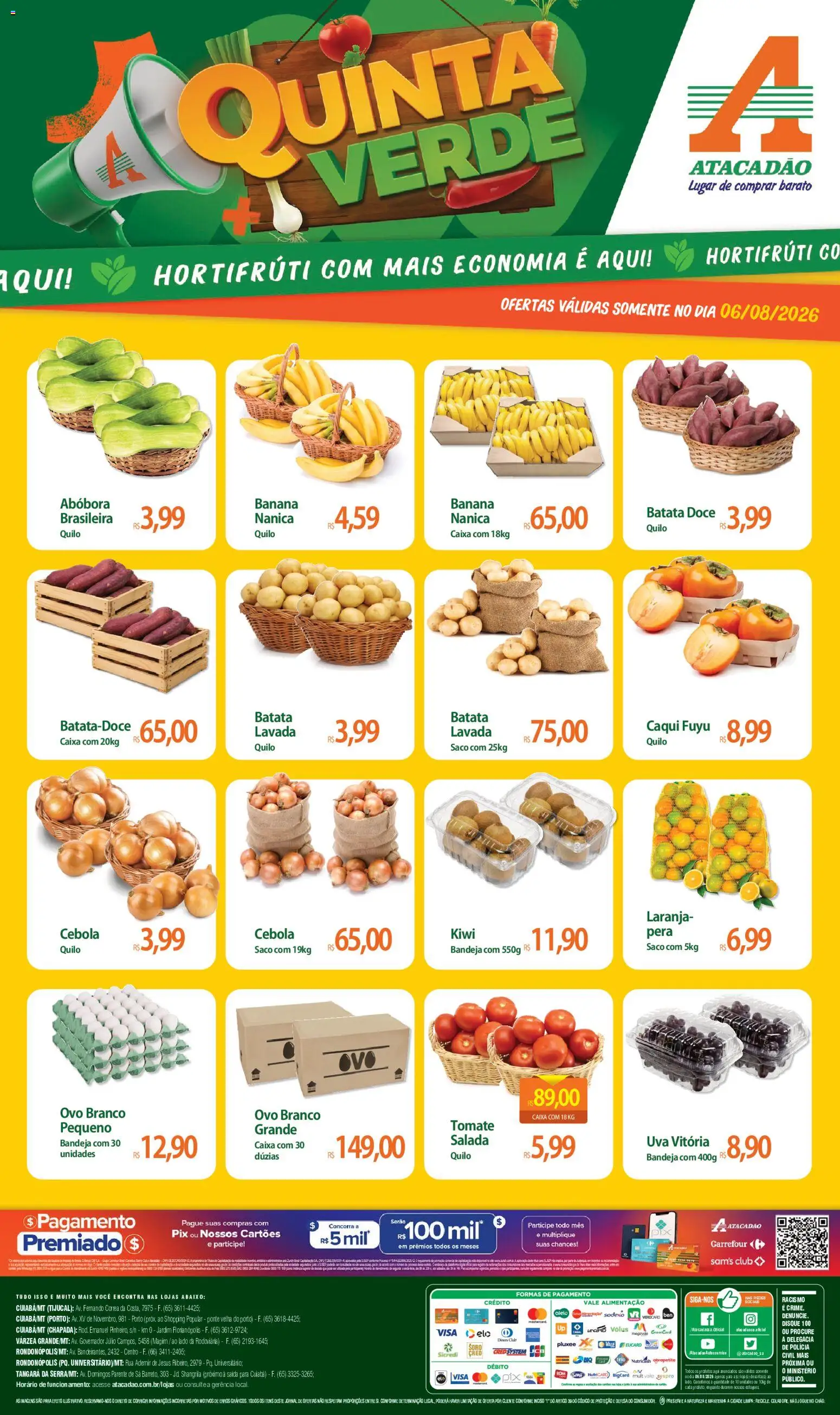 Pré-Visualização do folheto "Atacadão ofertas - MT" da loja Atacadão válido a partir de 06/08/2026 - Caixa, Uva, Abóbora, Batata, Caqui, Pera, Tomate, Salada