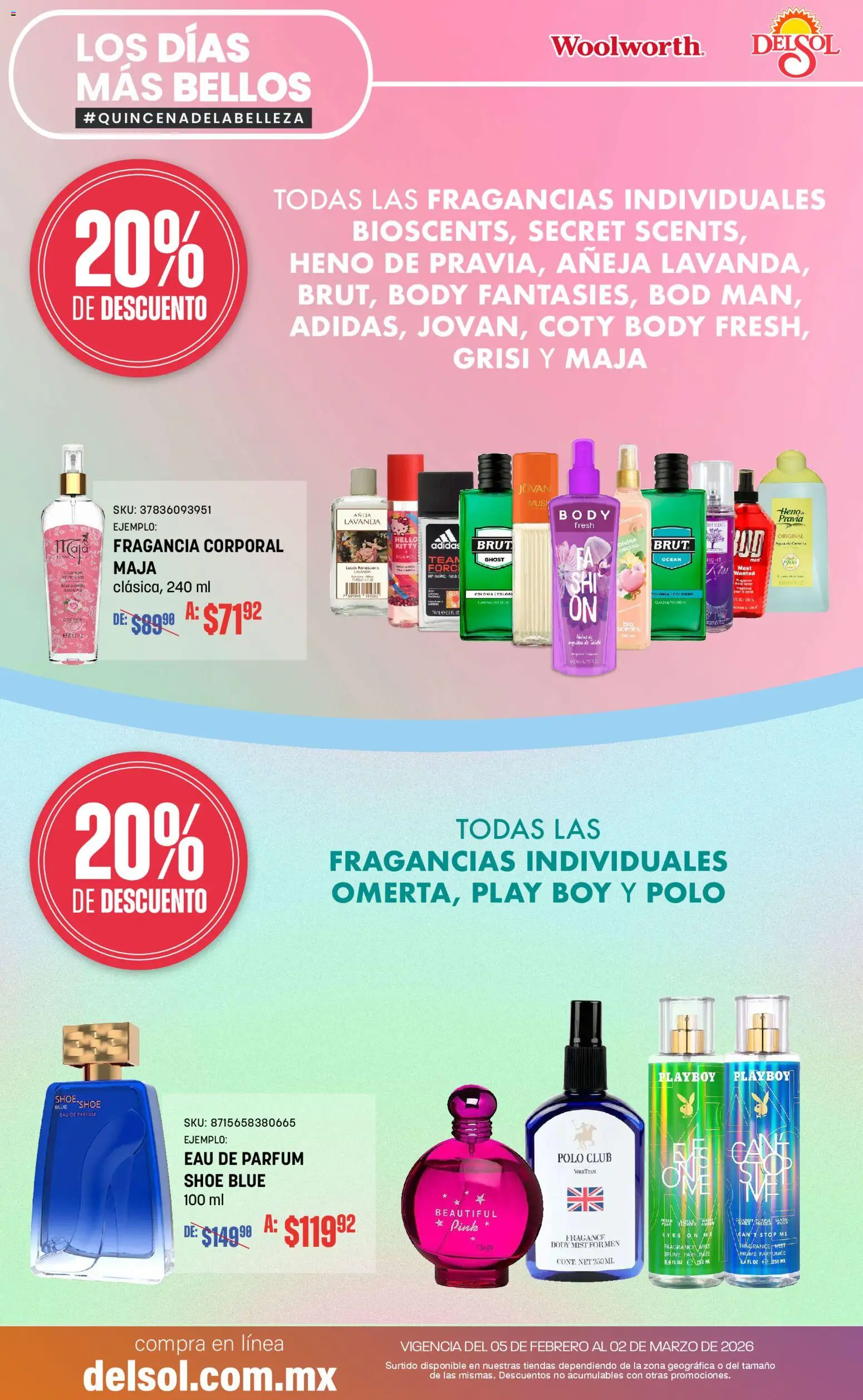 Vista previa las ofertas de la tienda Del Sol y Woolworth - Catálogo desde el 05/02/2026 - Agua, Body, Fragancia, Loción