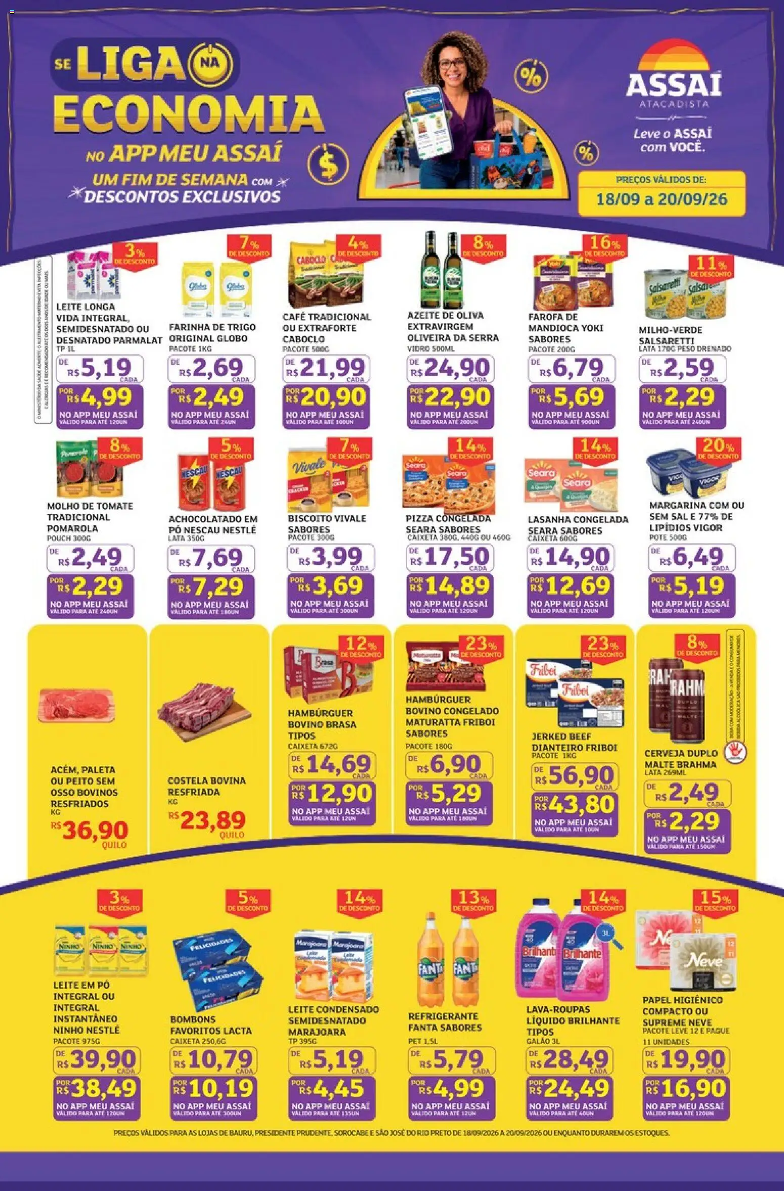 Pré-Visualização do folheto "Assaí Atacadista ofertas - SP" da loja Assaí Atacadista válido a partir de 18/09/2026 - Cerveja, Refrigerante, Mandioca, Nescau, Leite em pó, Farinha de trigo, Pó, Costela bovina