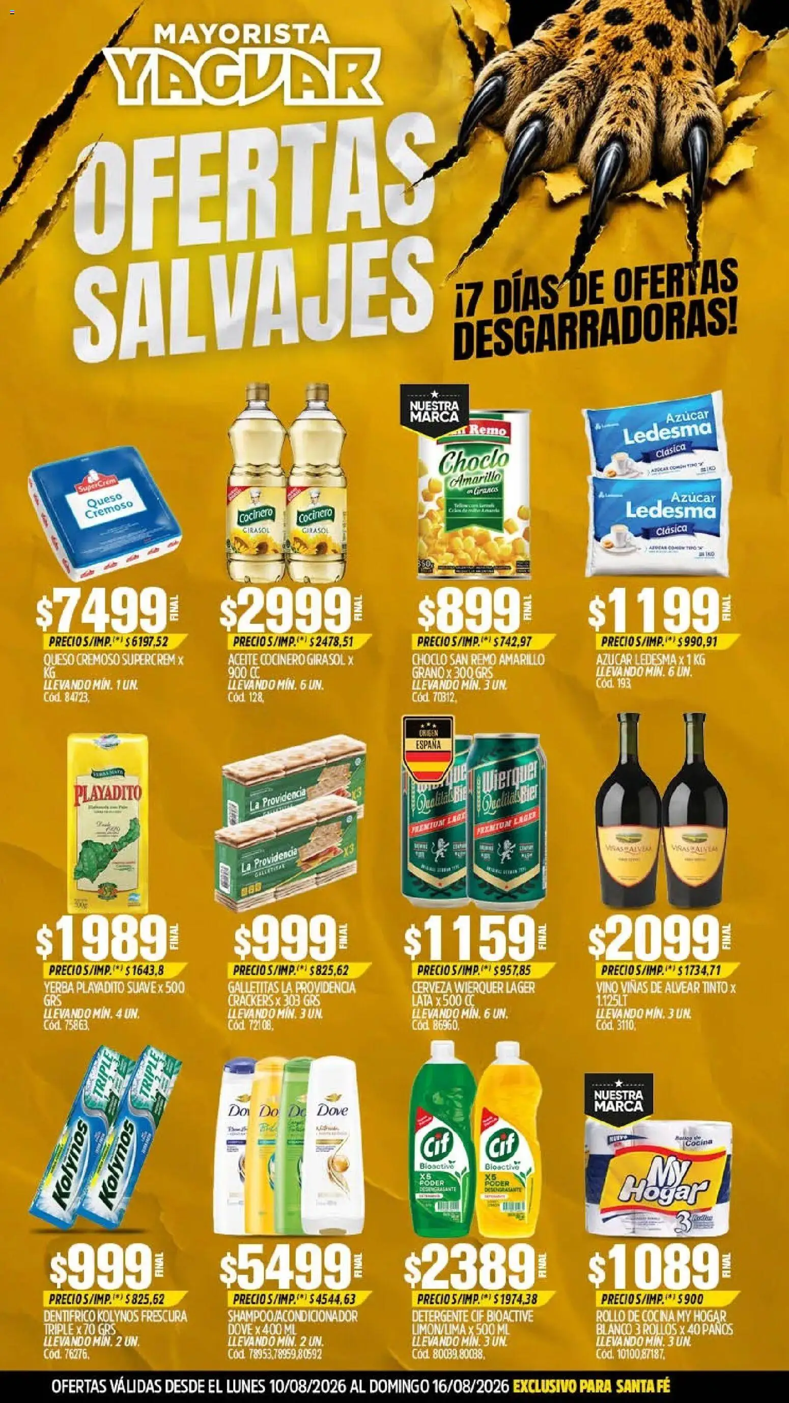 Vista previa del folleto de la tienda Yaguar válido desde el 10/08/2026 - Cocina, Queso, Vino, Yerba, Galletitas, Azucar, Aceite, Choclo