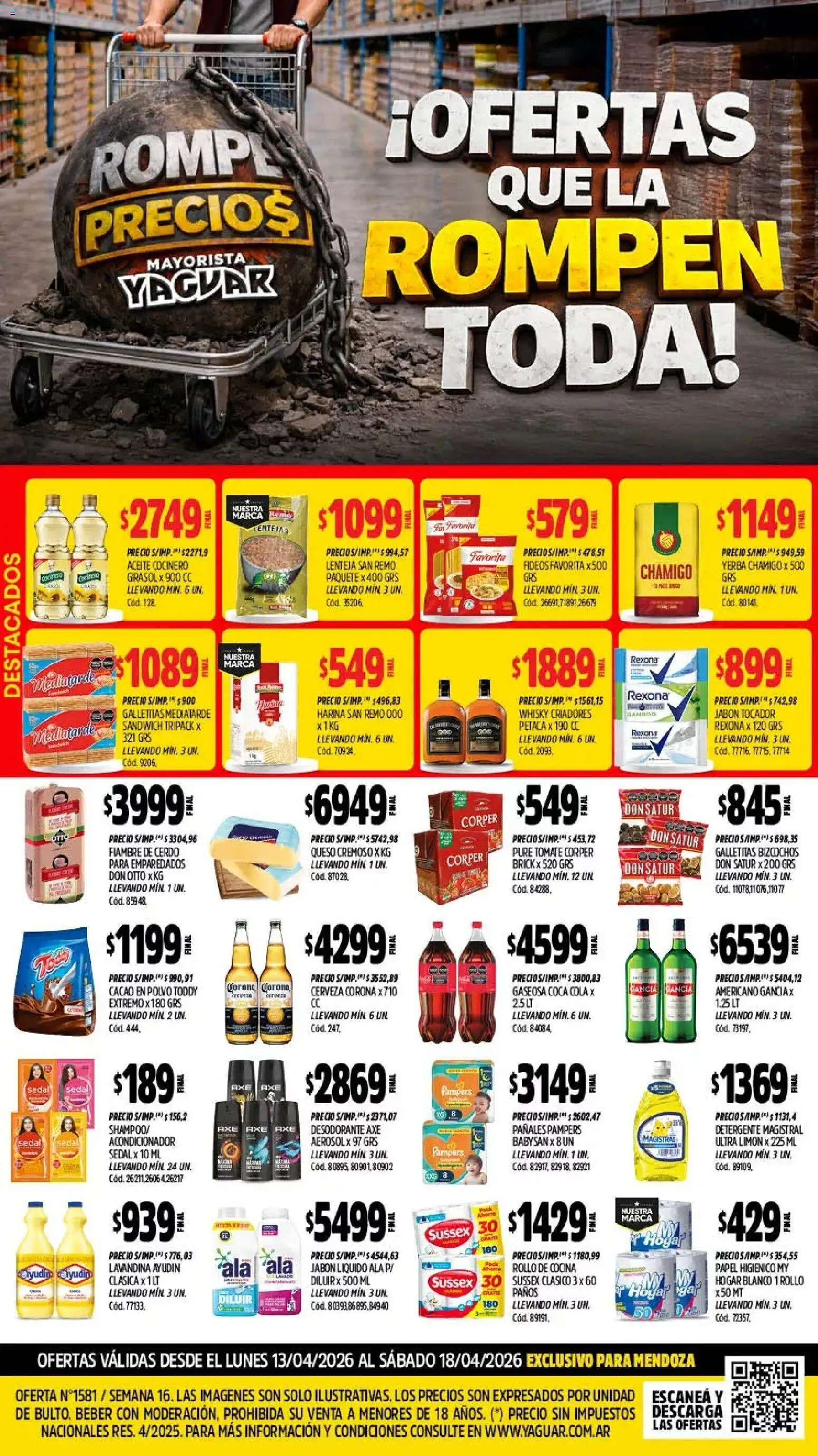 Vista previa del folleto de la tienda Yaguar válido desde el 13/04/2026 - Cerveza, Galletitas, Harina, Limón, Cerveza Corona, Cacao, Jabón líquido, Acondicionador