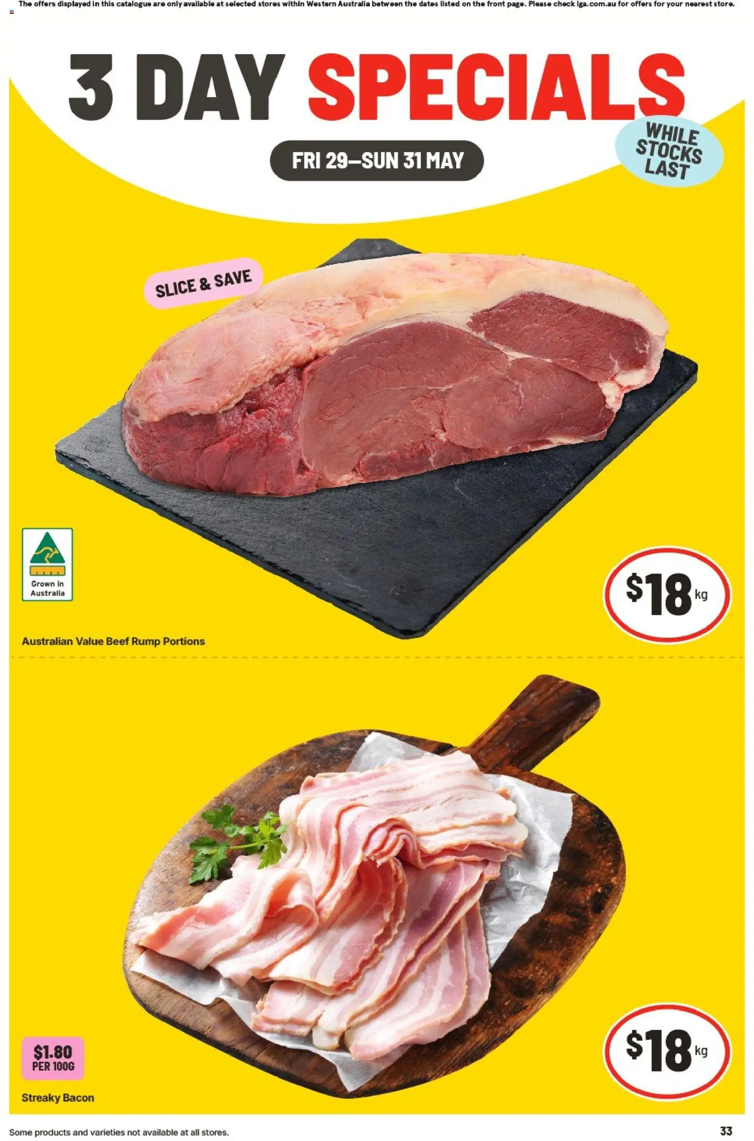 Preview of catalogue IGA catalogue 3 day special WA from shop IGA valid 29/05/2026 - Bacon, Beef
