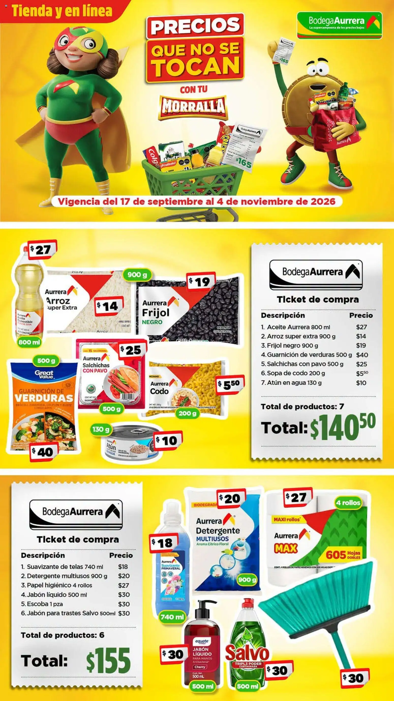 Vista previa las ofertas de la tienda Bodega Aurrerá - Bodega Aurrerá folleto Morralla - Precios que no se tocan desde el 17/09/2026 - Agua, Arroz, Pavo, Papel higiénico, Atún, Coliflor, Detergente, Suavizante