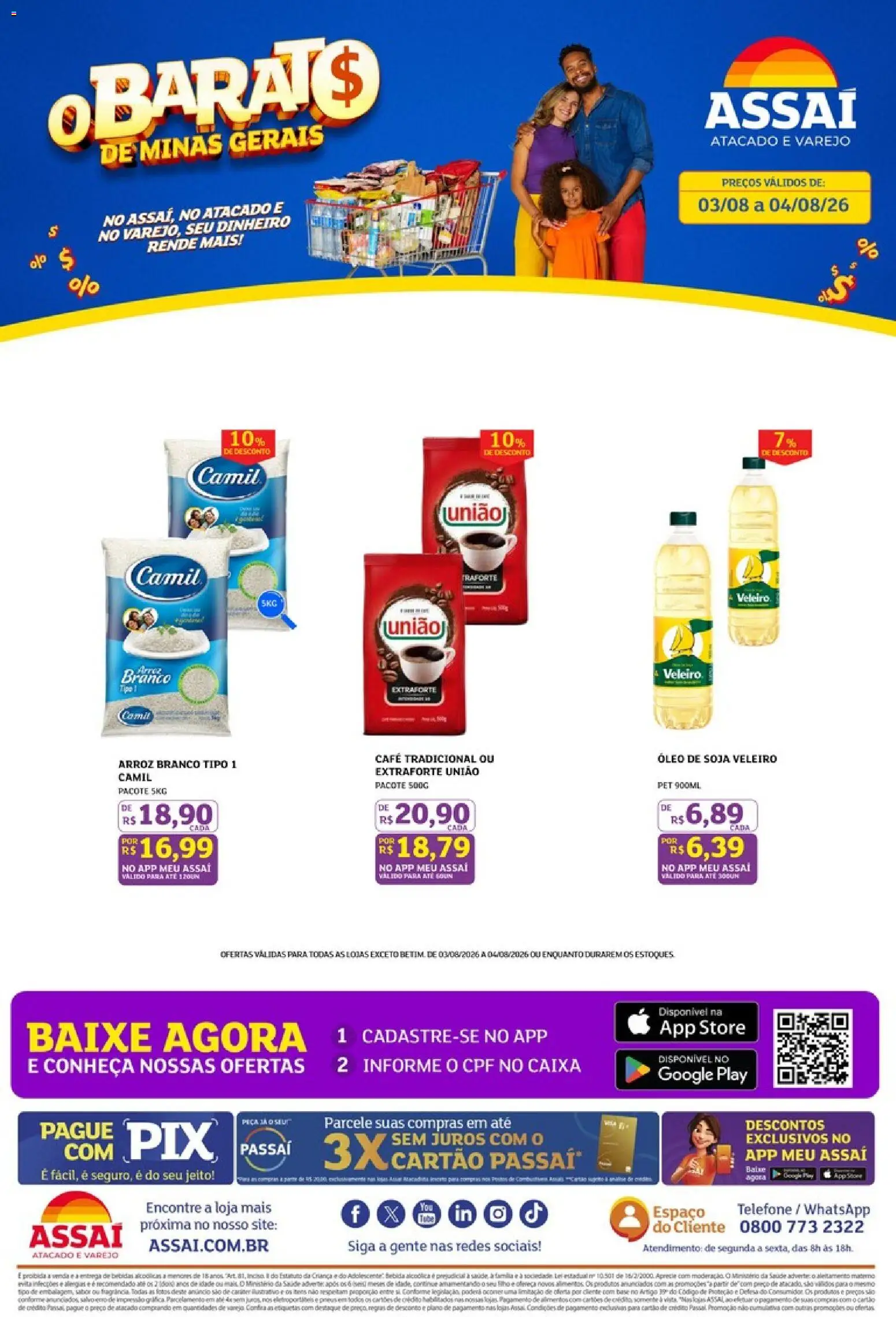 Pré-Visualização do folheto "Assaí Atacadista ofertas - MG" da loja Assaí Atacadista válido a partir de 03/08/2026 - Caixa, Café, Telefone, Óleo, Arroz, Base, Soja, Fragrância