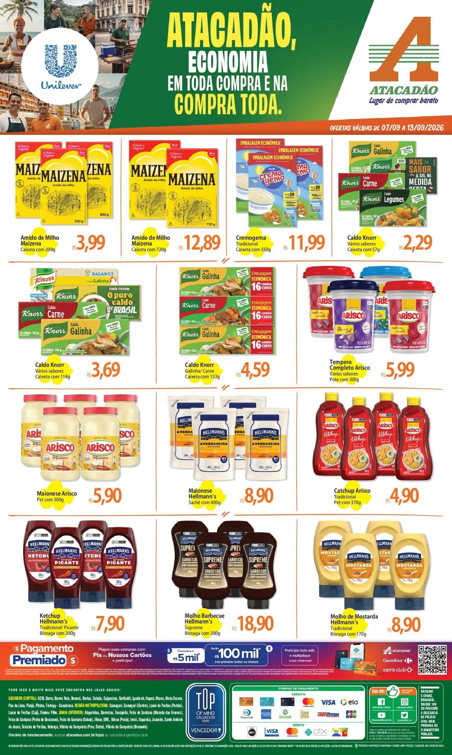 Pré-Visualização do folheto "Atacadão ofertas - BA" da loja Atacadão válido a partir de 07/09/2026 - Sal, Chá, Ketchup, Maionese, Pimenta, Alho, Mostarda, Knorr