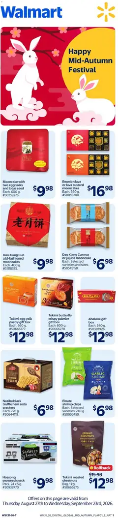 Un aperçu du dépliant Walmart flyer - Happy mid-autumn festival du magasin Walmart est valide à partir 27 août 2026